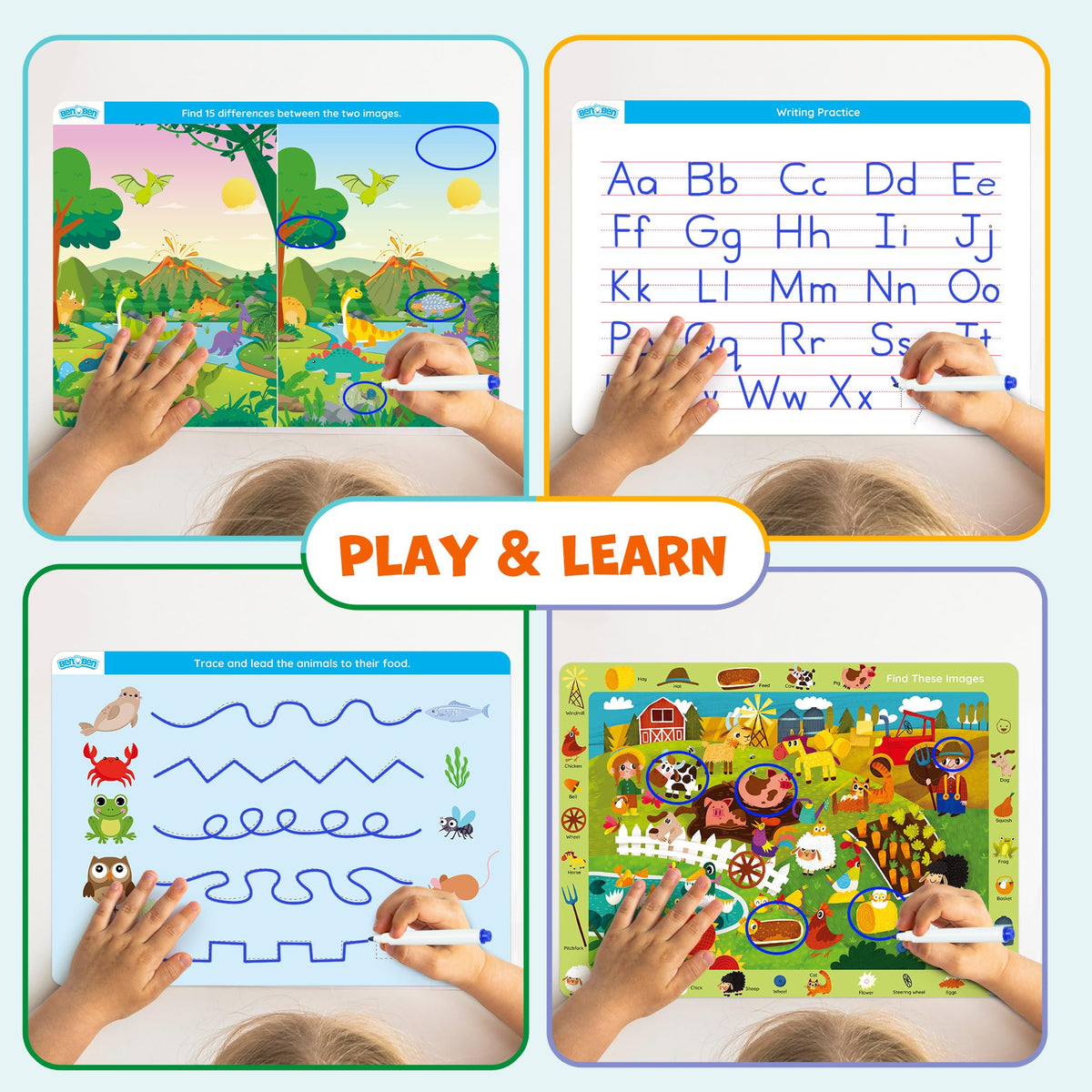 BenBen Preschool Learning Activities – 28 Pages, Travel Ready Search & Find Book