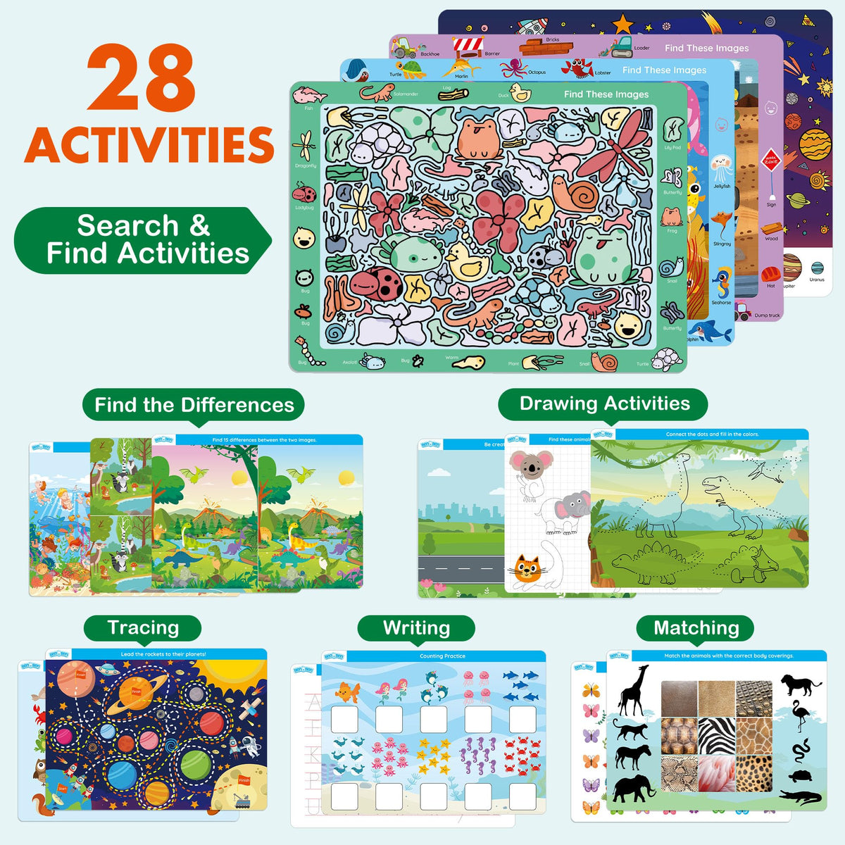 BenBen Preschool Learning Activities – 28 Pages, Travel Ready Search & Find Book