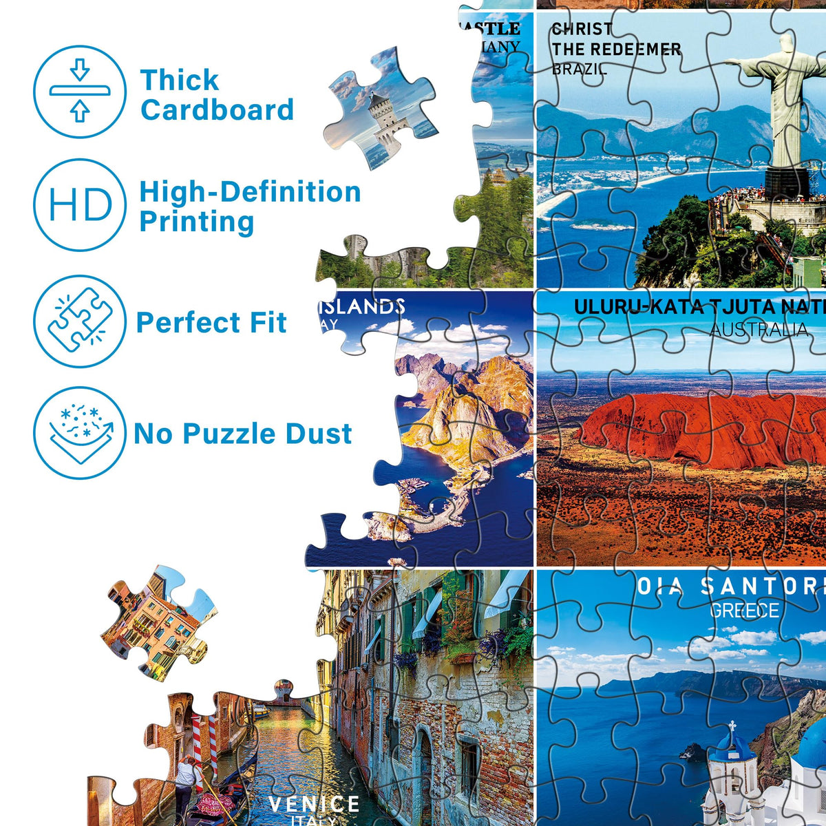 BenBen 1000-Piece World Landmarks Puzzle – 56 Famous Destinations (Letters on Back)