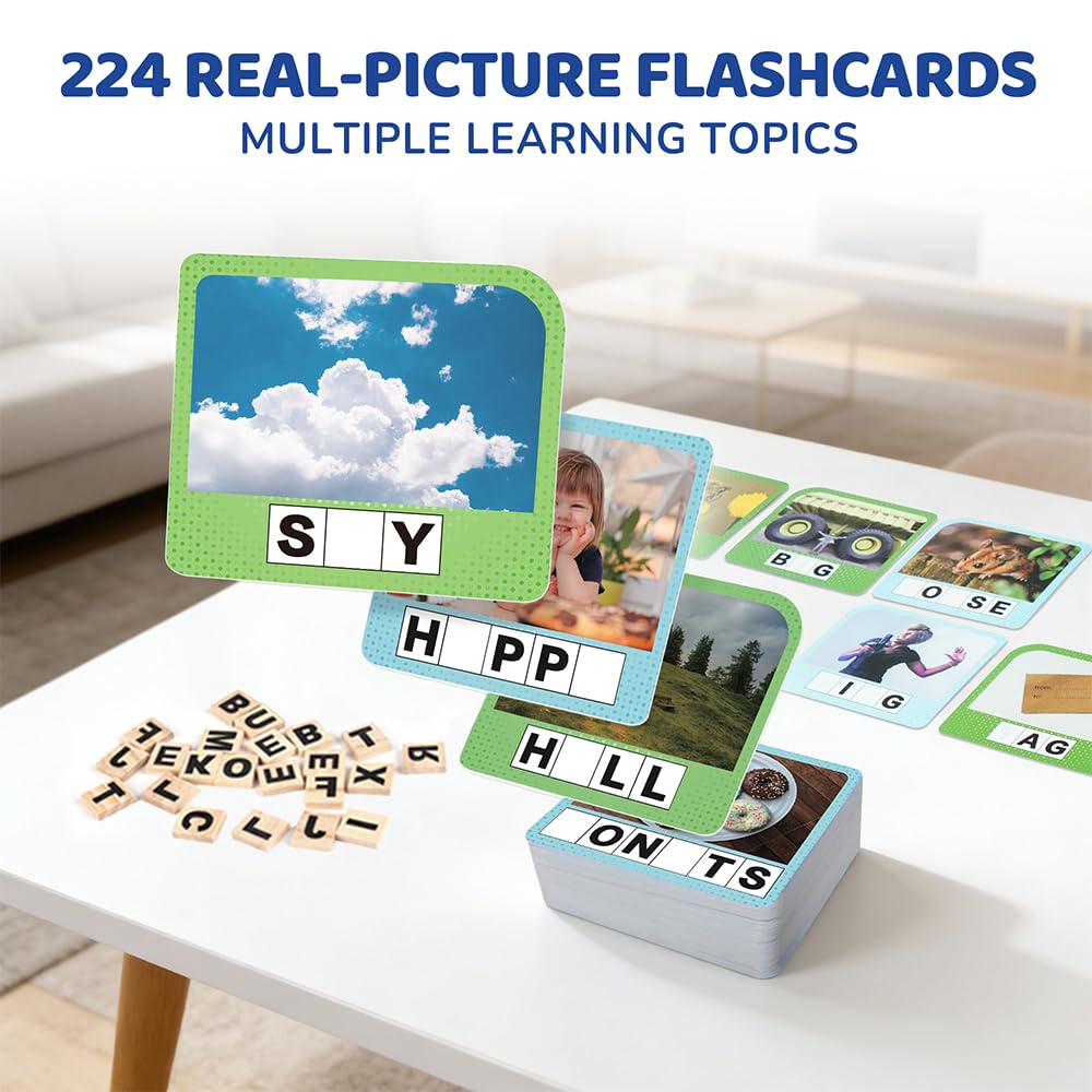 BenBen Spelling Games – 224 Flashcards, 208 Wood Tiles, 1–4 Players | Educational Toy for Kids 4–8