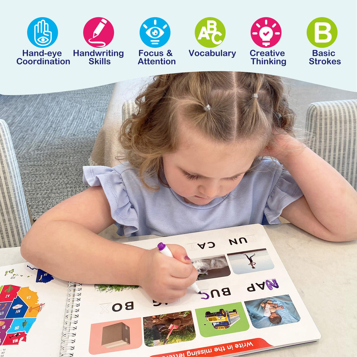 BenBen Preschool Learning Activities — 52-Page Tracing & Writing Workbook for Ages 3-5