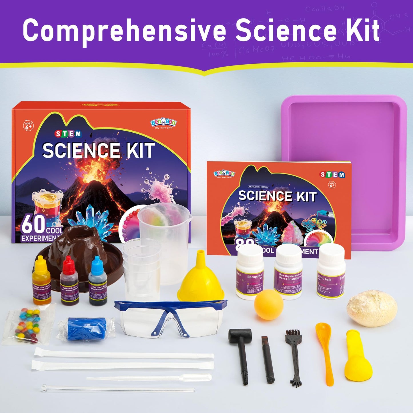 BenBen Science Kits for Kids 5-7 — 60 Experiments (Volcano & Chemistry) STEM Set