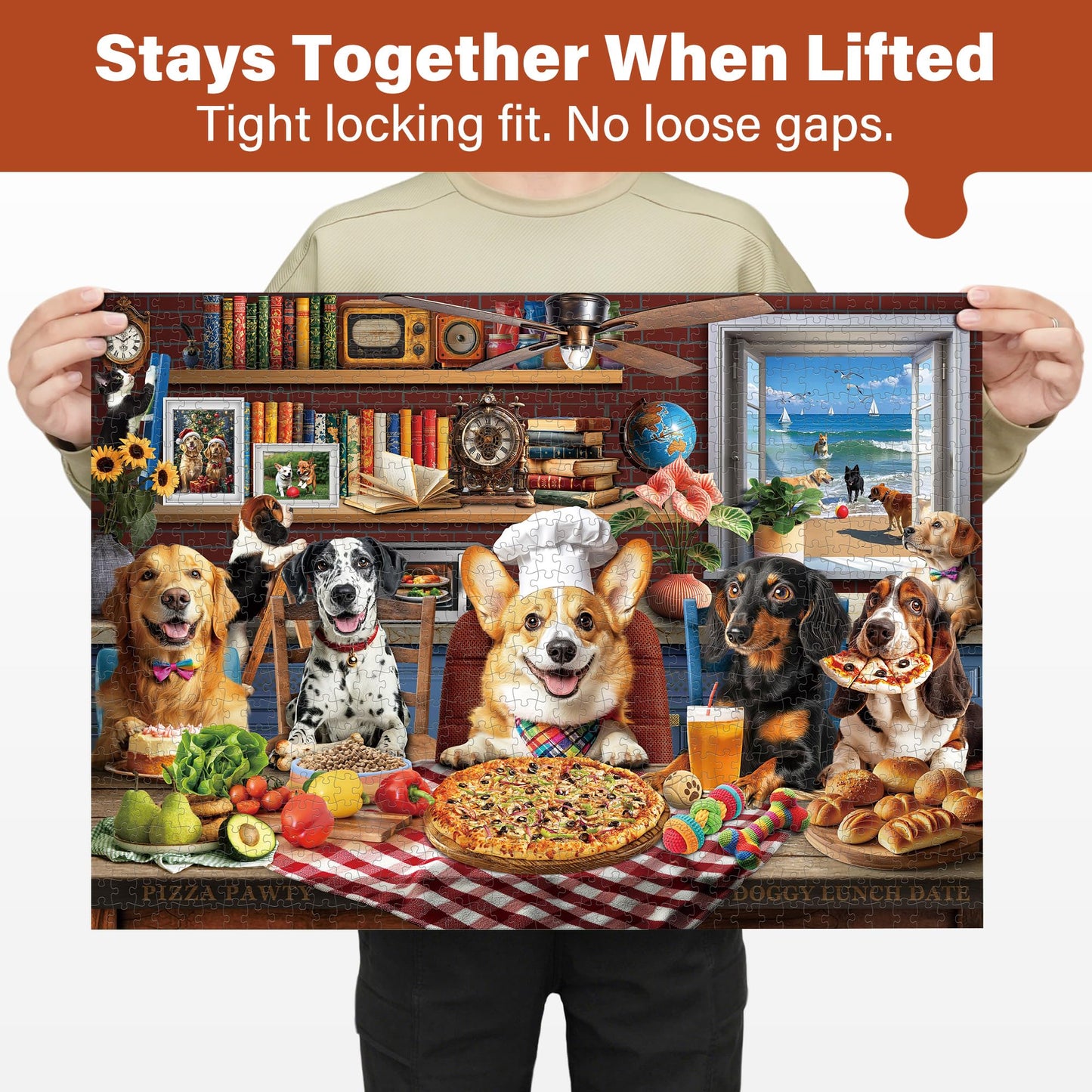BenBen 1000-Piece Dog Puzzle: Dogs' Dinner Party with Back Letter Hints