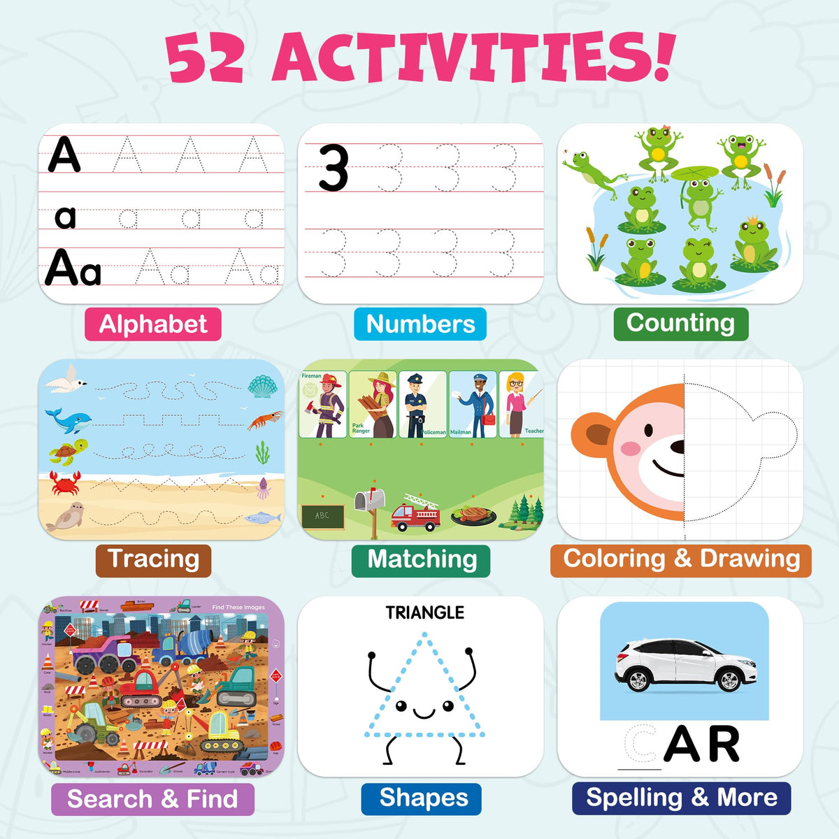 BenBen Preschool Learning Activities — 52-Page Tracing & Writing Workbook for Ages 3-5