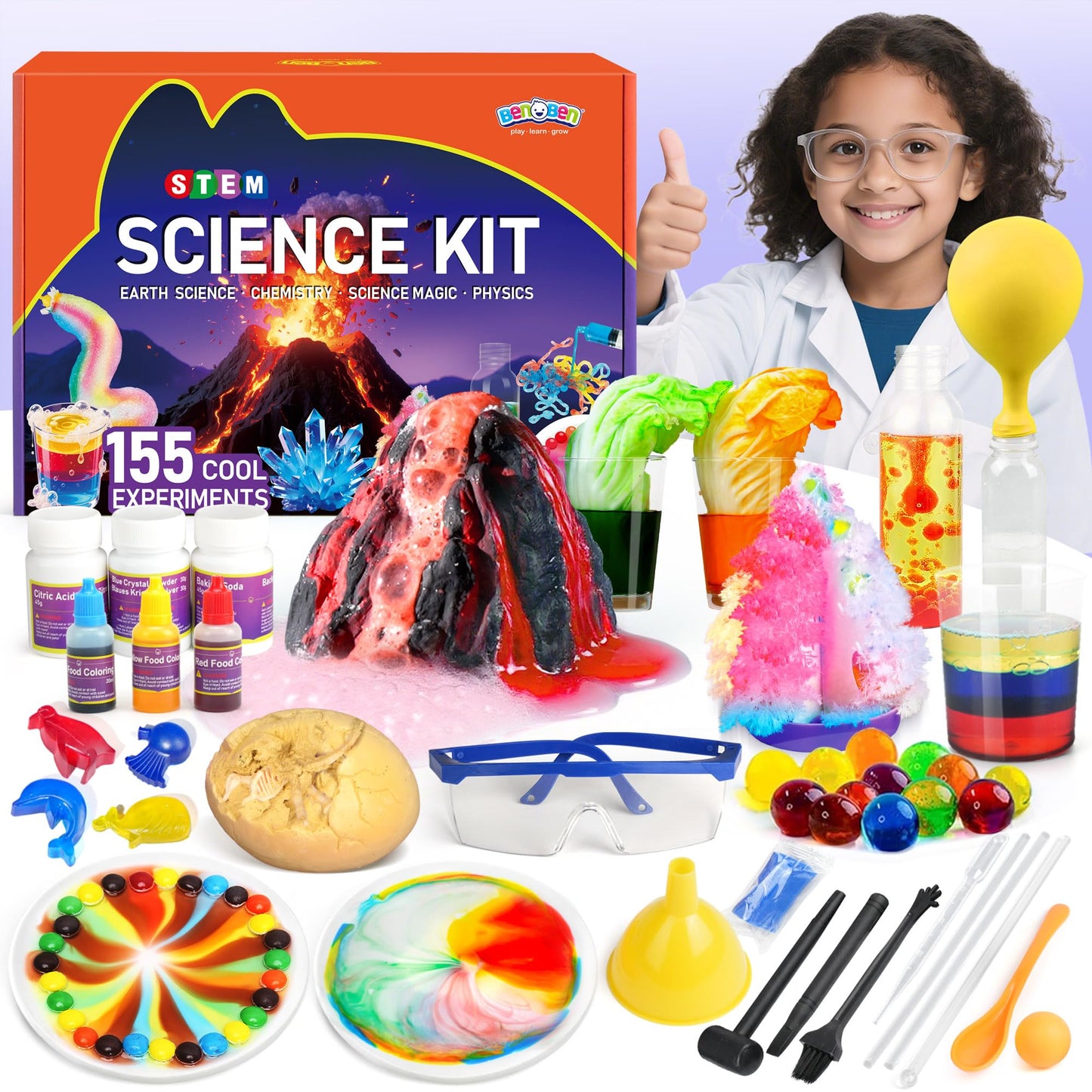 BenBen Science Kits for Kids 8-12 - 155 Experiments | Volcano Kit & Chemistry Set