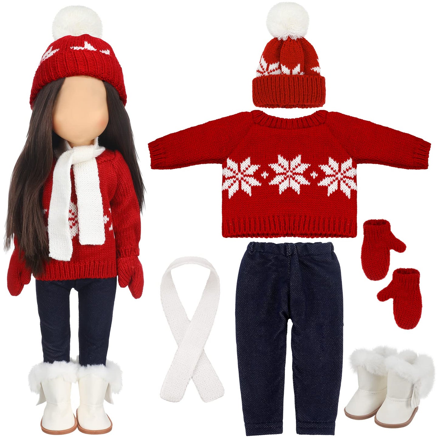 Bencailor 6-Piece 18-Inch Christmas Doll Clothes Set | Red & White Winter Outfit Kit