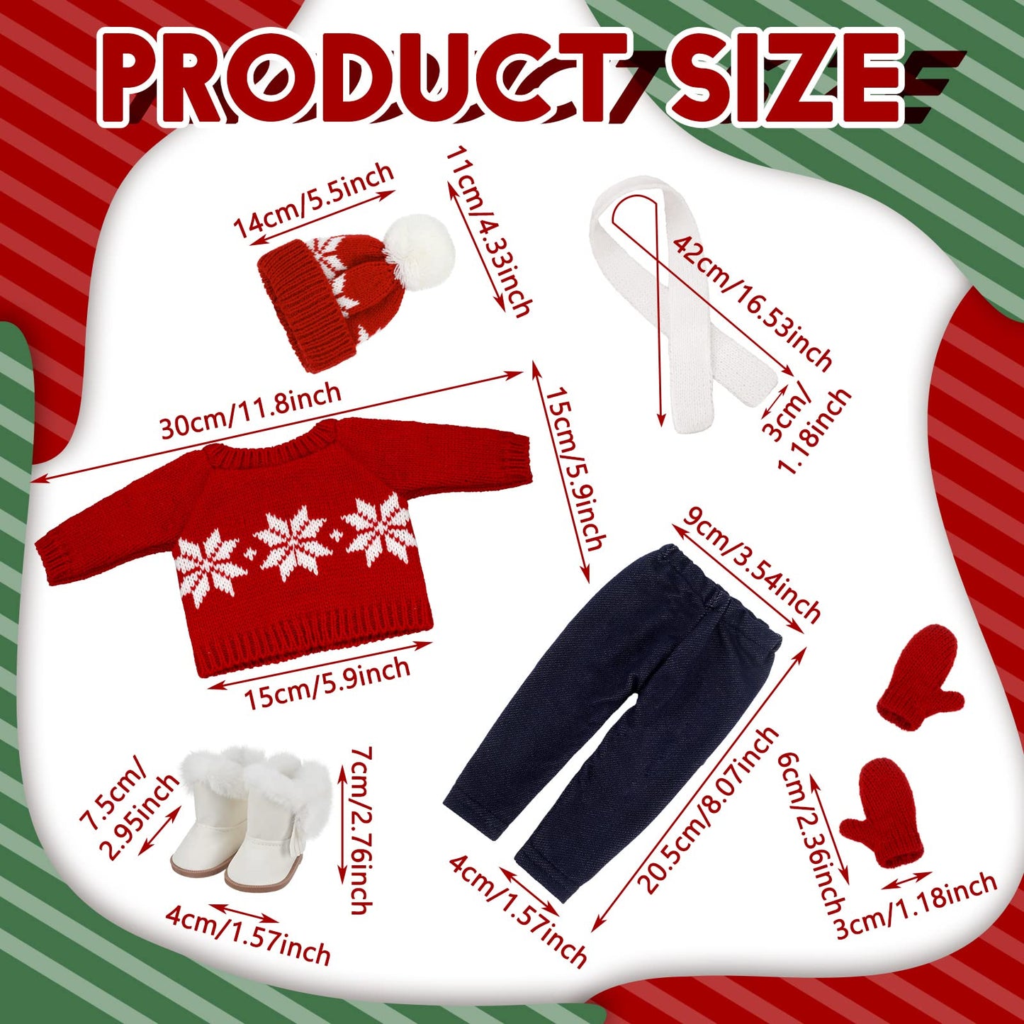 Bencailor 6-Piece 18-Inch Christmas Doll Clothes Set | Red & White Winter Outfit Kit