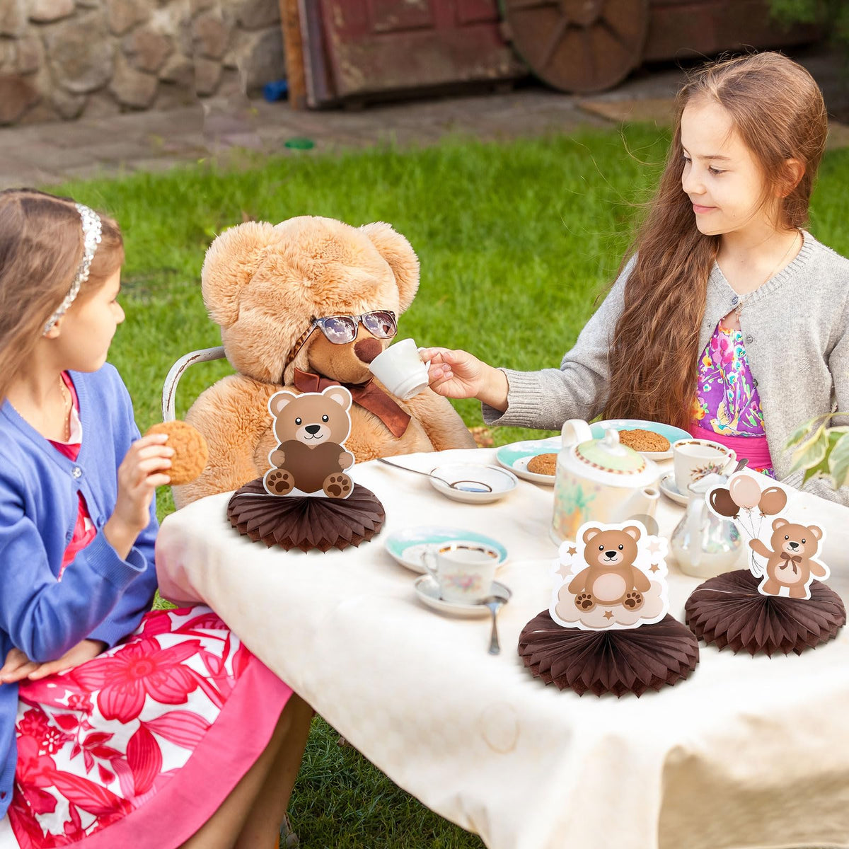 Bencailor 12 Pcs Bear Baby Shower Honeycomb Centerpieces – Neutral Cream