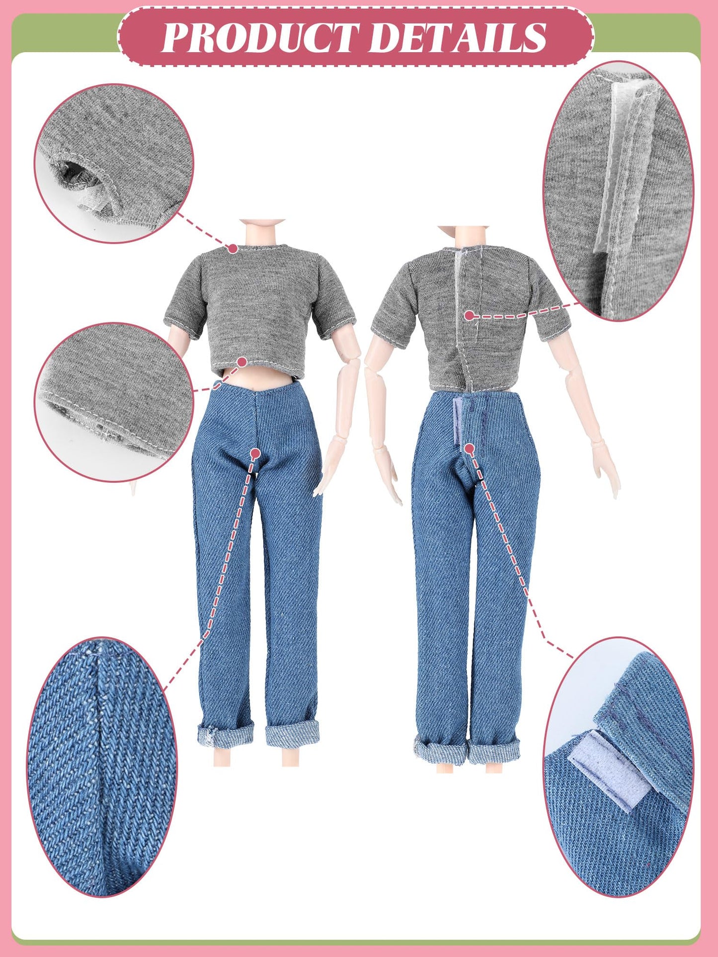 Bencailor 8 Pieces Christmas Doll Clothes Set for 11.5-Inch Dolls – Sweaters, Denim Pants & T‑Shirt