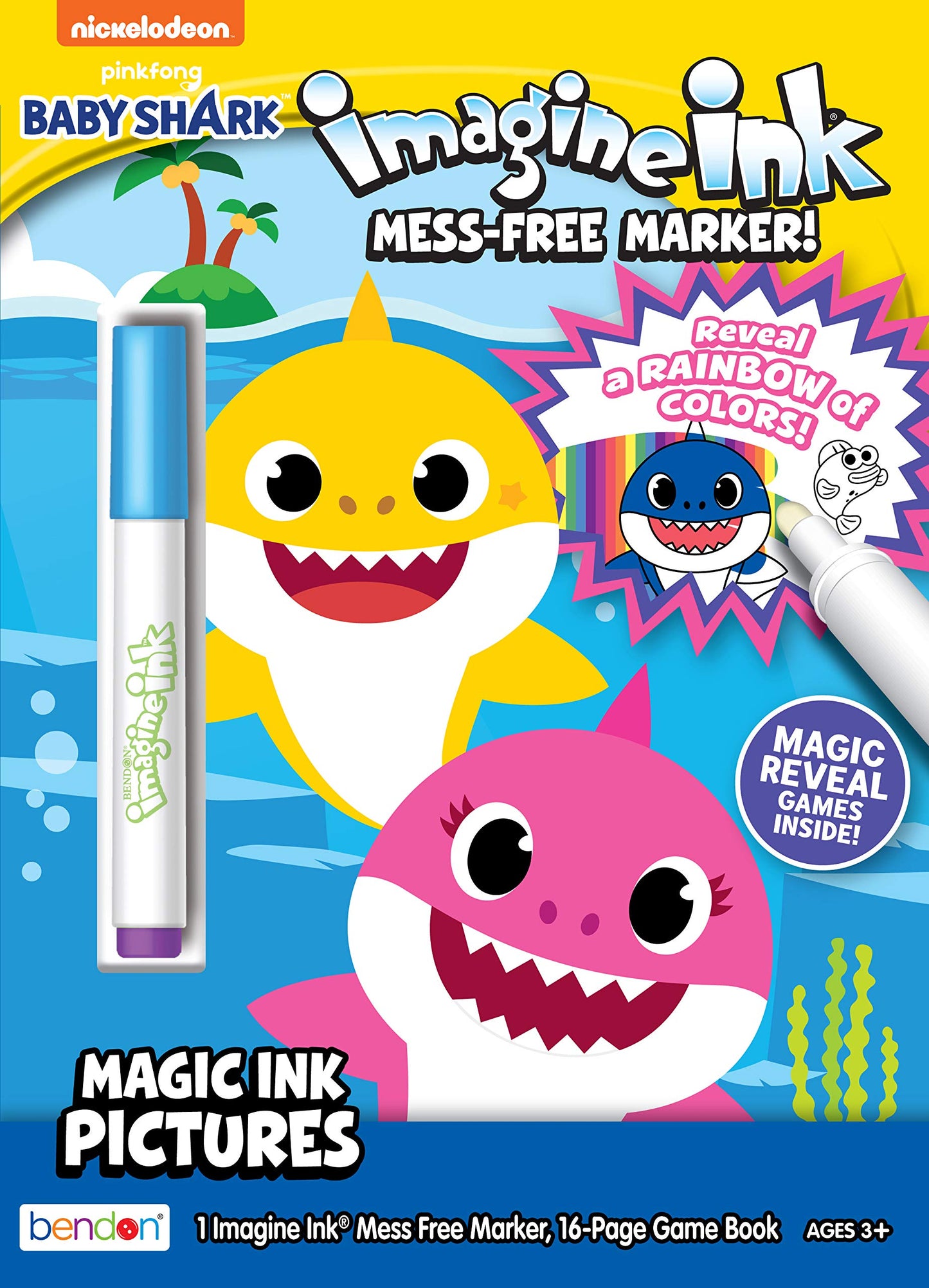 Bendon Baby Shark Imagine Ink Coloring Book with Mess-Free Marker — 16 Pages