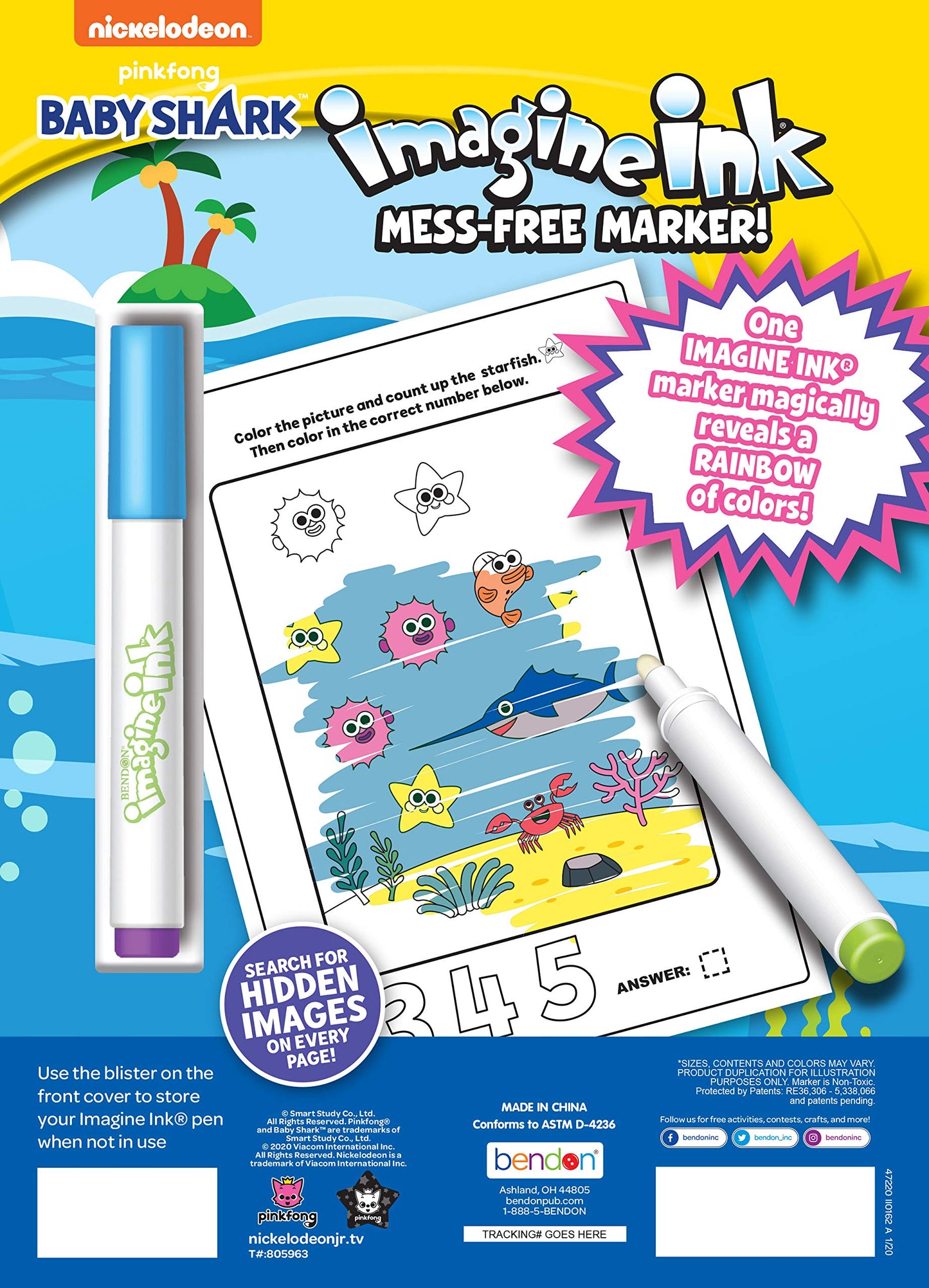 Bendon Baby Shark Imagine Ink Coloring Book with Mess-Free Marker — 16 Pages