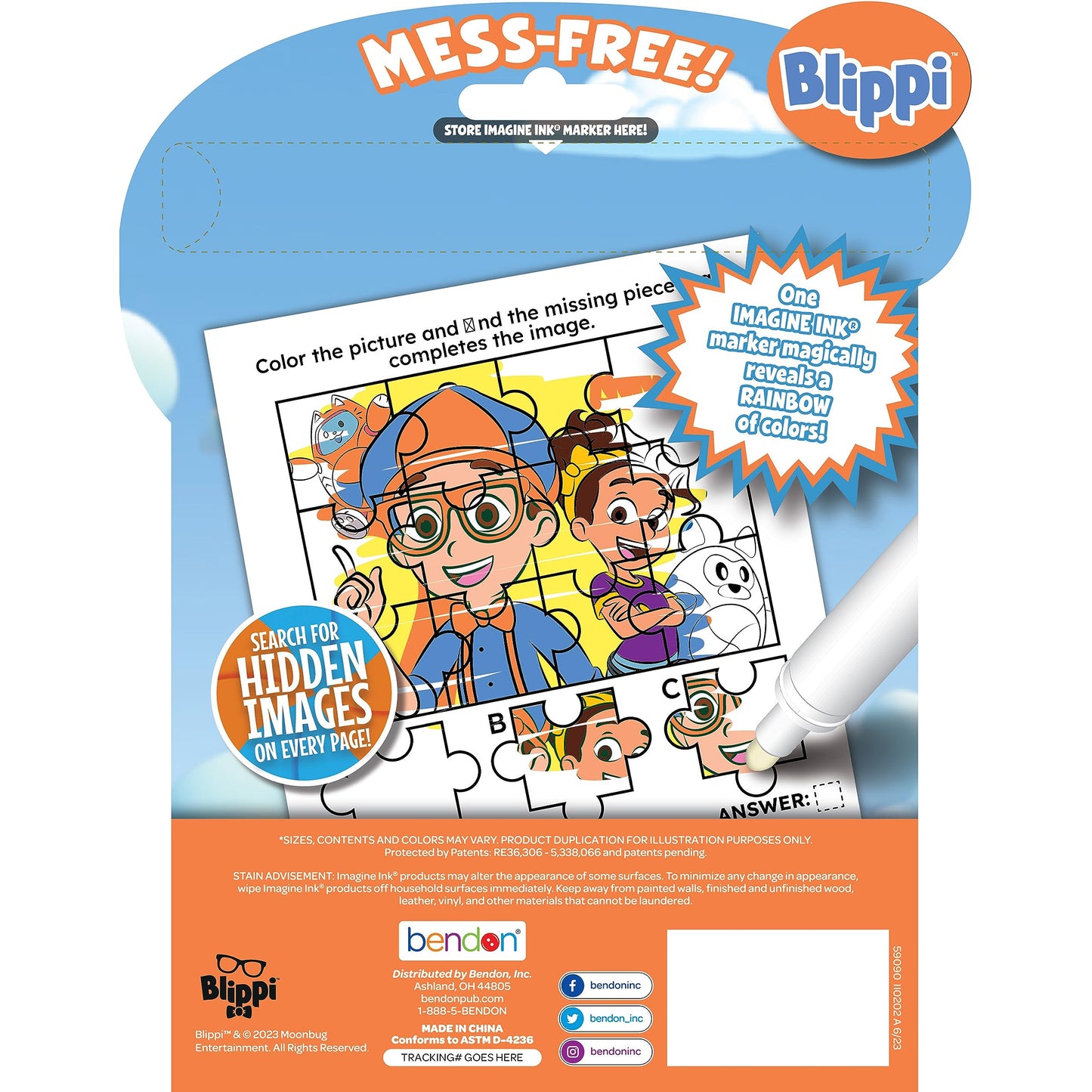 Bendon Blippi Imagine Ink 20-Page Coloring Book with Mess-Free Marker | 59090