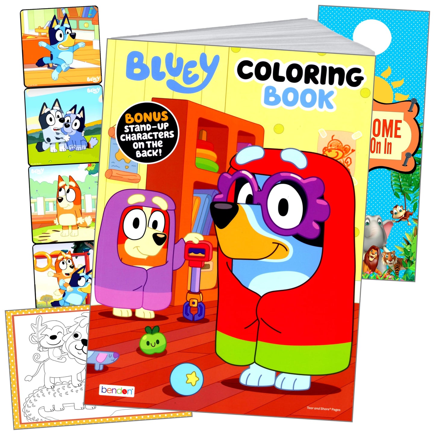 Bendon Bluey Coloring Book & Sticker Set | 8x10 Pages, Activities & Reward Door Hanger