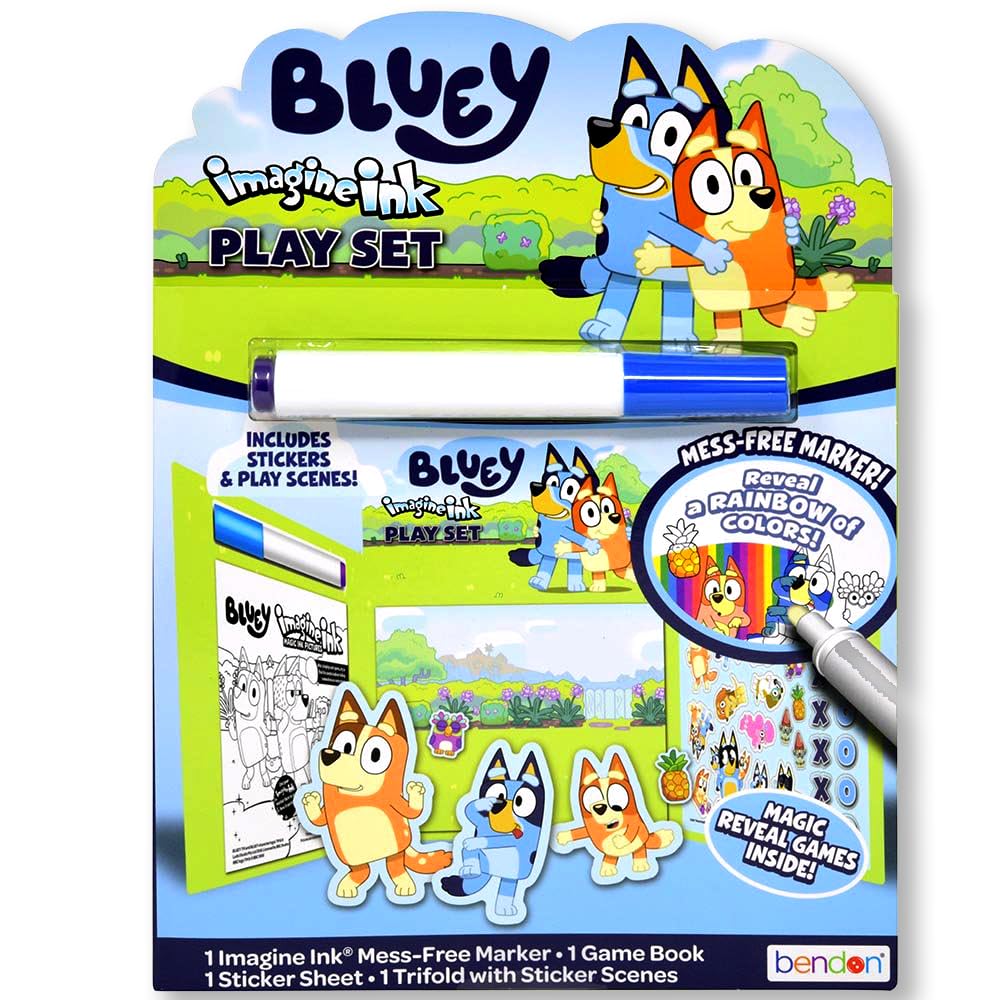 Bluey Imagine Ink Coloring & Stickers Set – Mess-Free Travel Activity by Bendon