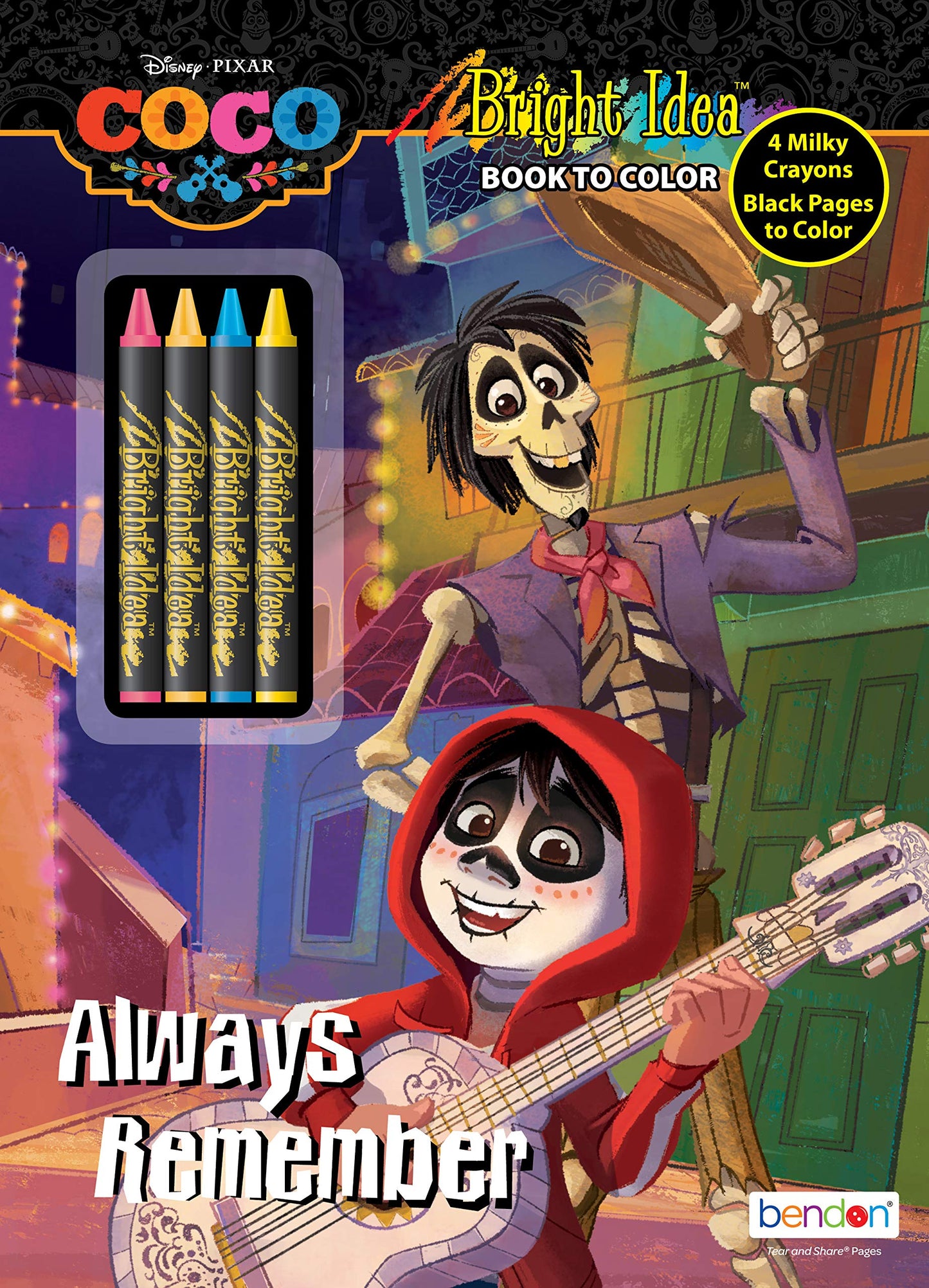 Bendon 45029 Coco Black Paper Coloring & Activity Book with Neon Crayons – Multicolor