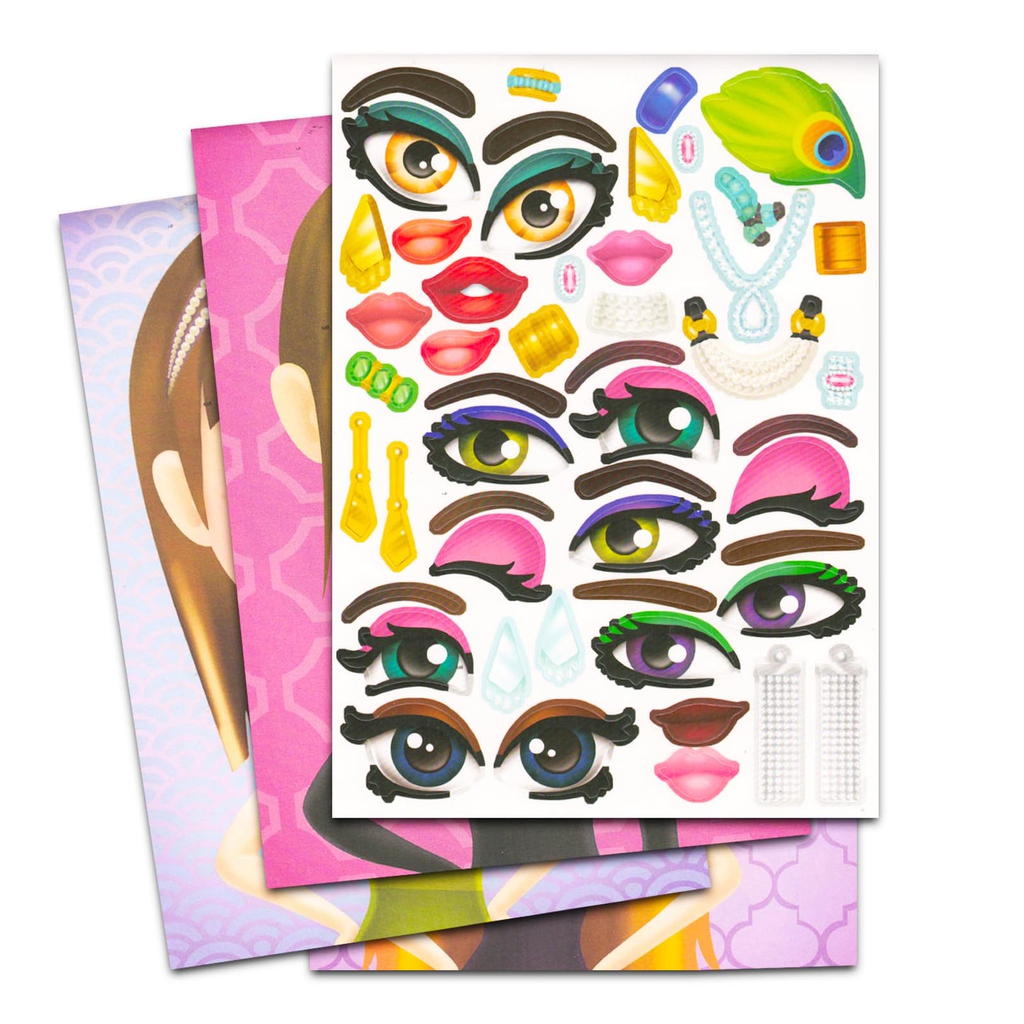 Bendon Create a Face Sticker Books 5x7 Bulk Set — 450+ Stickers, 3 Activity Books (Princess, Pets, Diva)