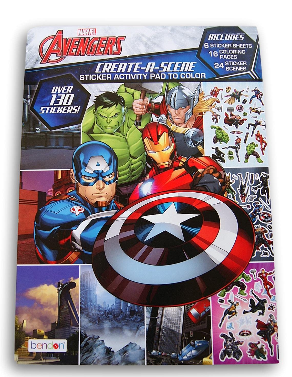 Bendon Create-A-Face Sticker Pad Avengers – 6 Sticker Sheets, 16 Coloring Pages, 24 Sticker Scenes
