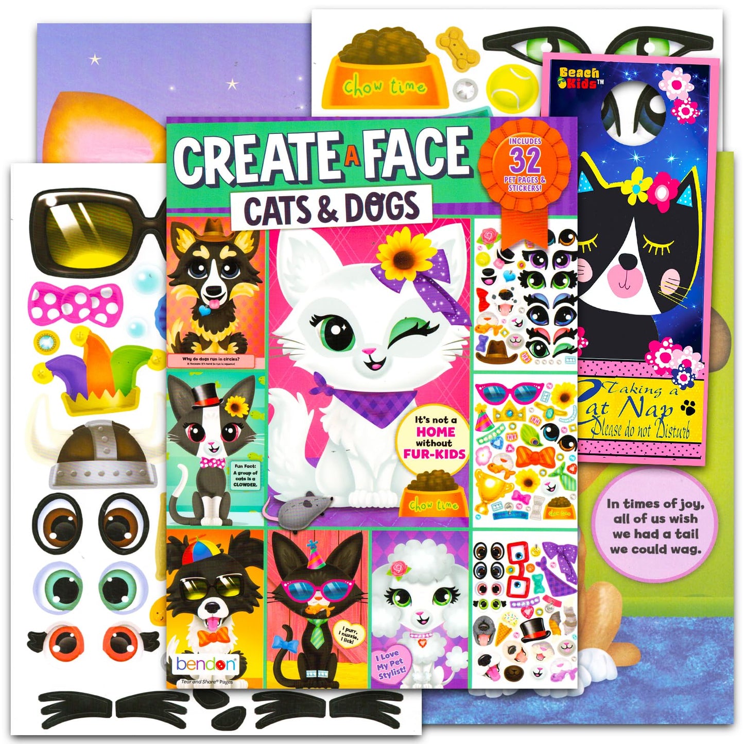 Create a Face Sticker Play Set – Bendon | Cats & Dogs Travel Activity Book & Door Hanger