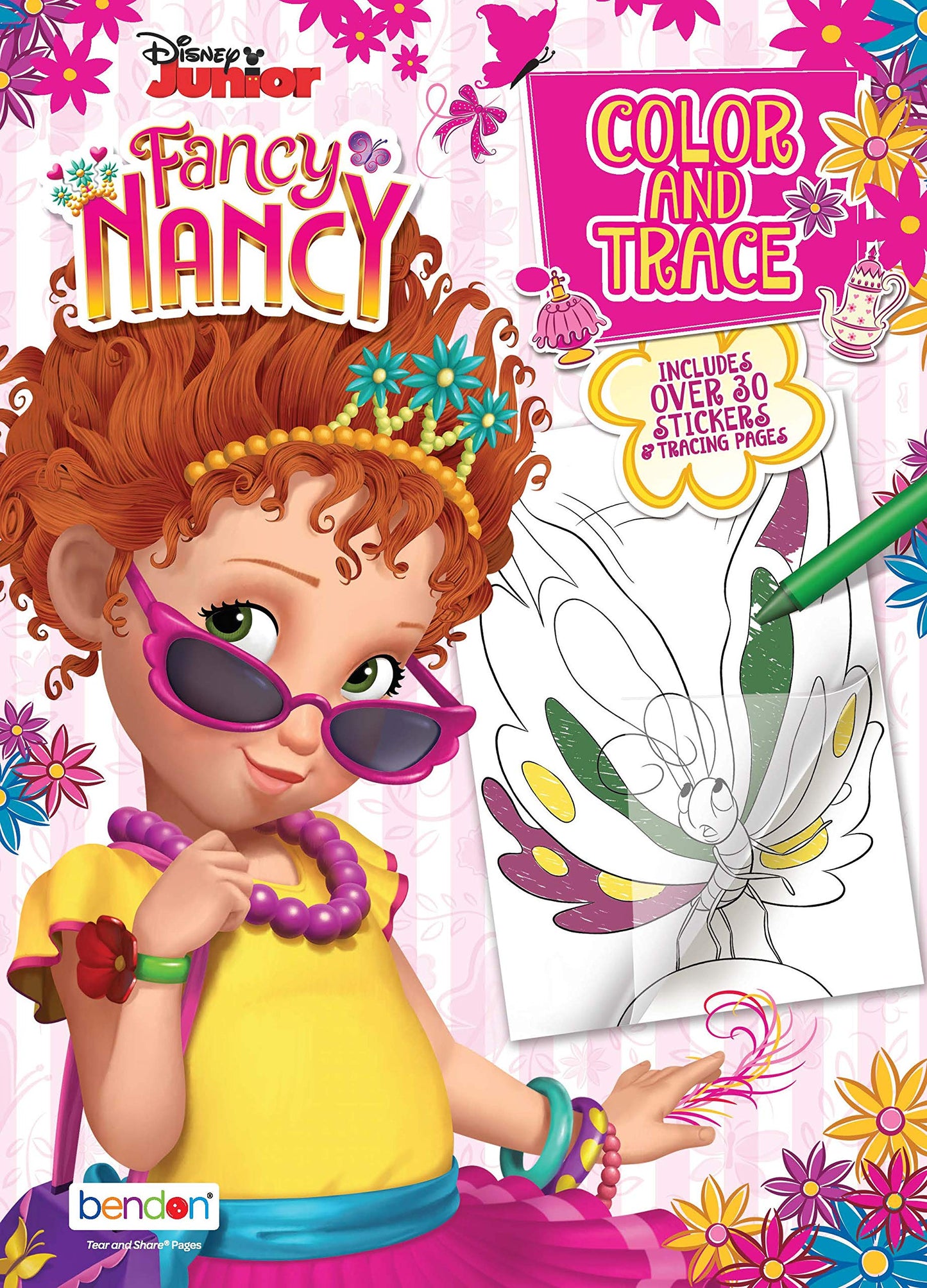 Bendon Fancy Nancy Color and Trace Coloring Book – 48 Pages, 30+ Stickers, Licensed