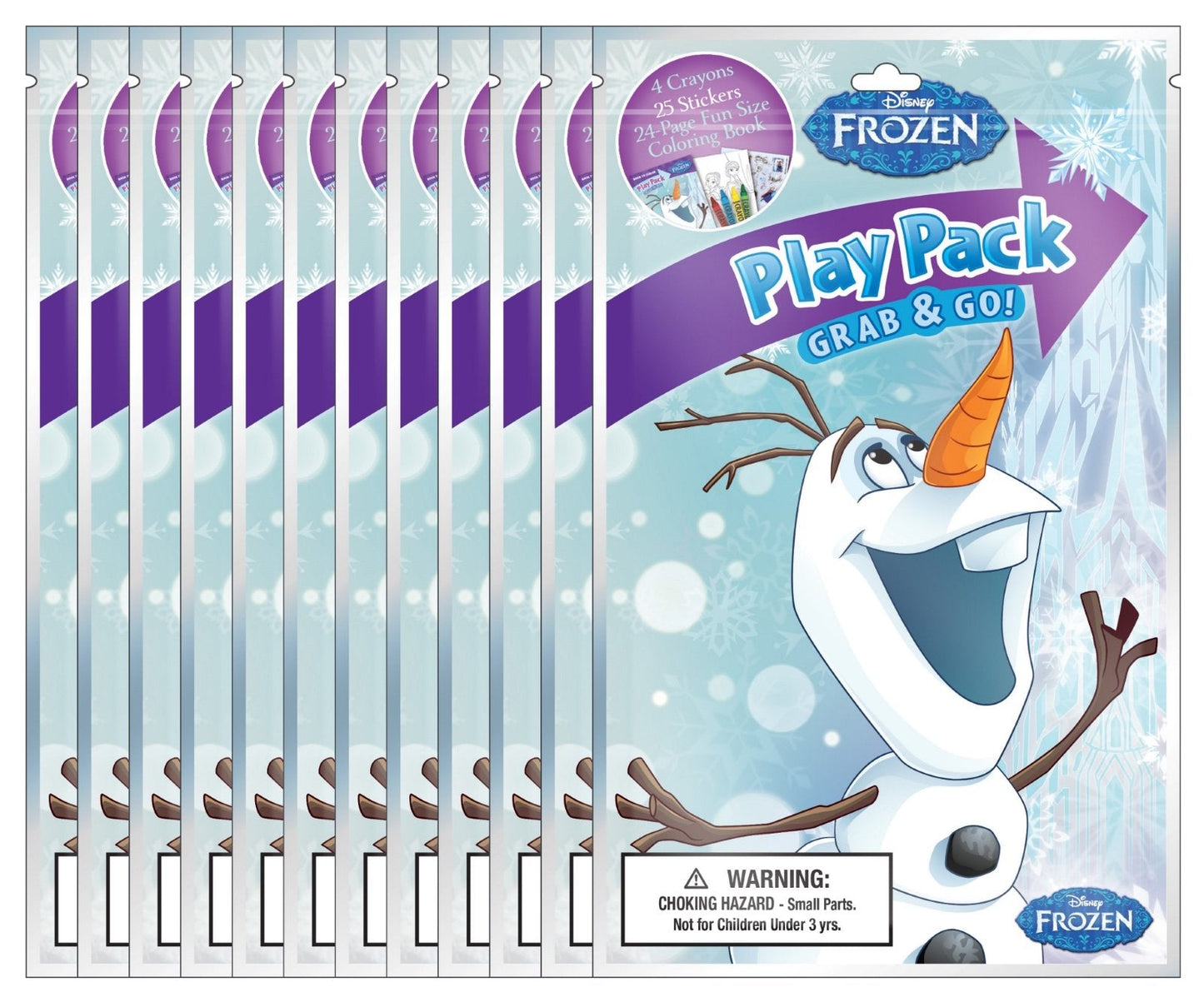Bendon Frozen Olaf Grab & Go Play Packs, 12-Pack, with 4 Crayons, 1 Sticker Sheet, 24-Page Mini Coloring Book
