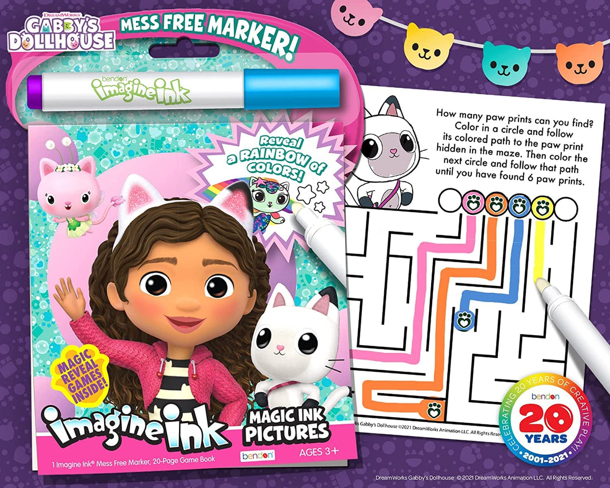 Bendon Gabby's Dollhouse Coloring Book Bundle with Imagine Ink and 3D Stickers