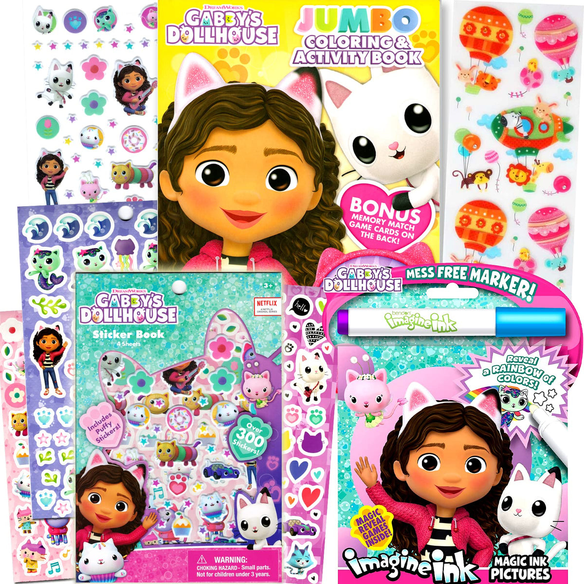 Bendon Gabby's Dollhouse Coloring Book Bundle with Imagine Ink and 3D Stickers