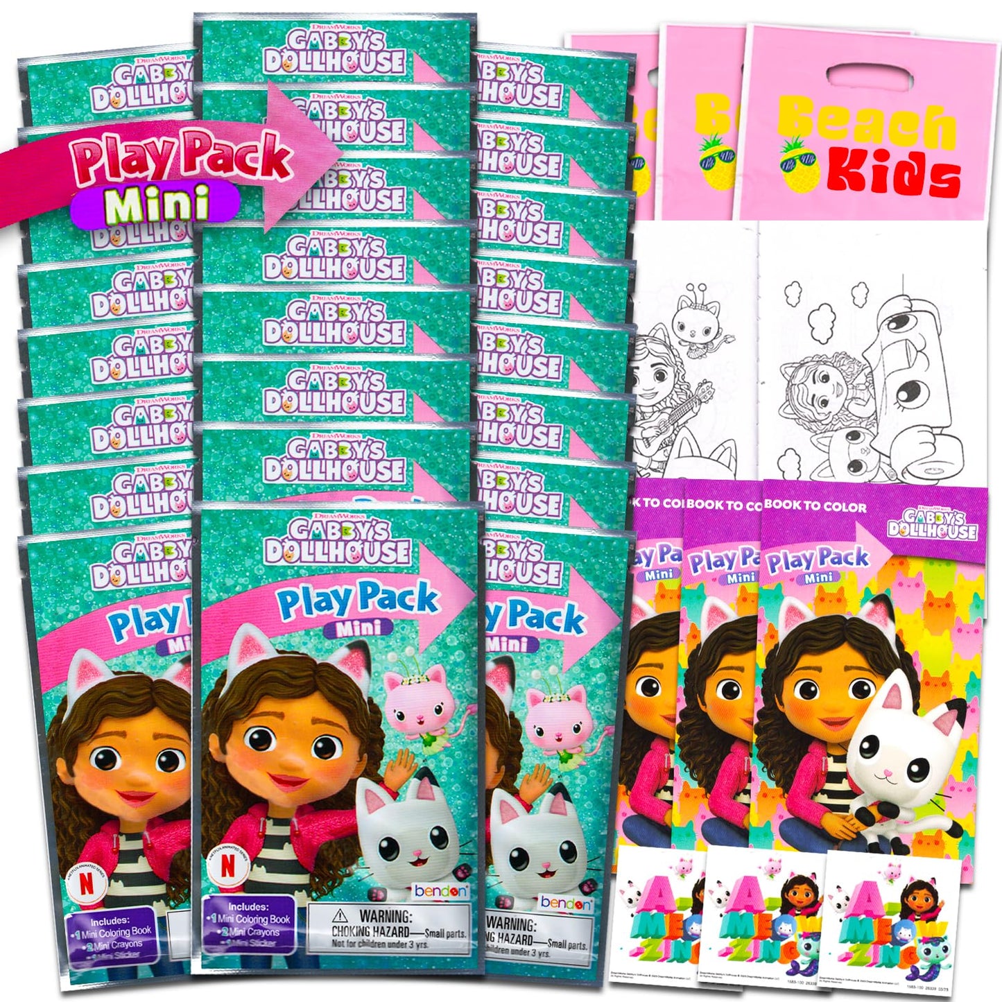 Bendon Gabby's Dollhouse Mini Party Favors: 24 Grab n Go Packs with Coloring Pages & Stickers