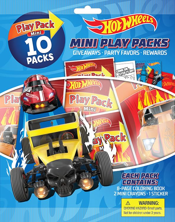 Bendon Hot Wheels Play Packs – 10-Pack Race Car Party Favors with Coloring Pad, Crayons & Sticker | Officially Licensed