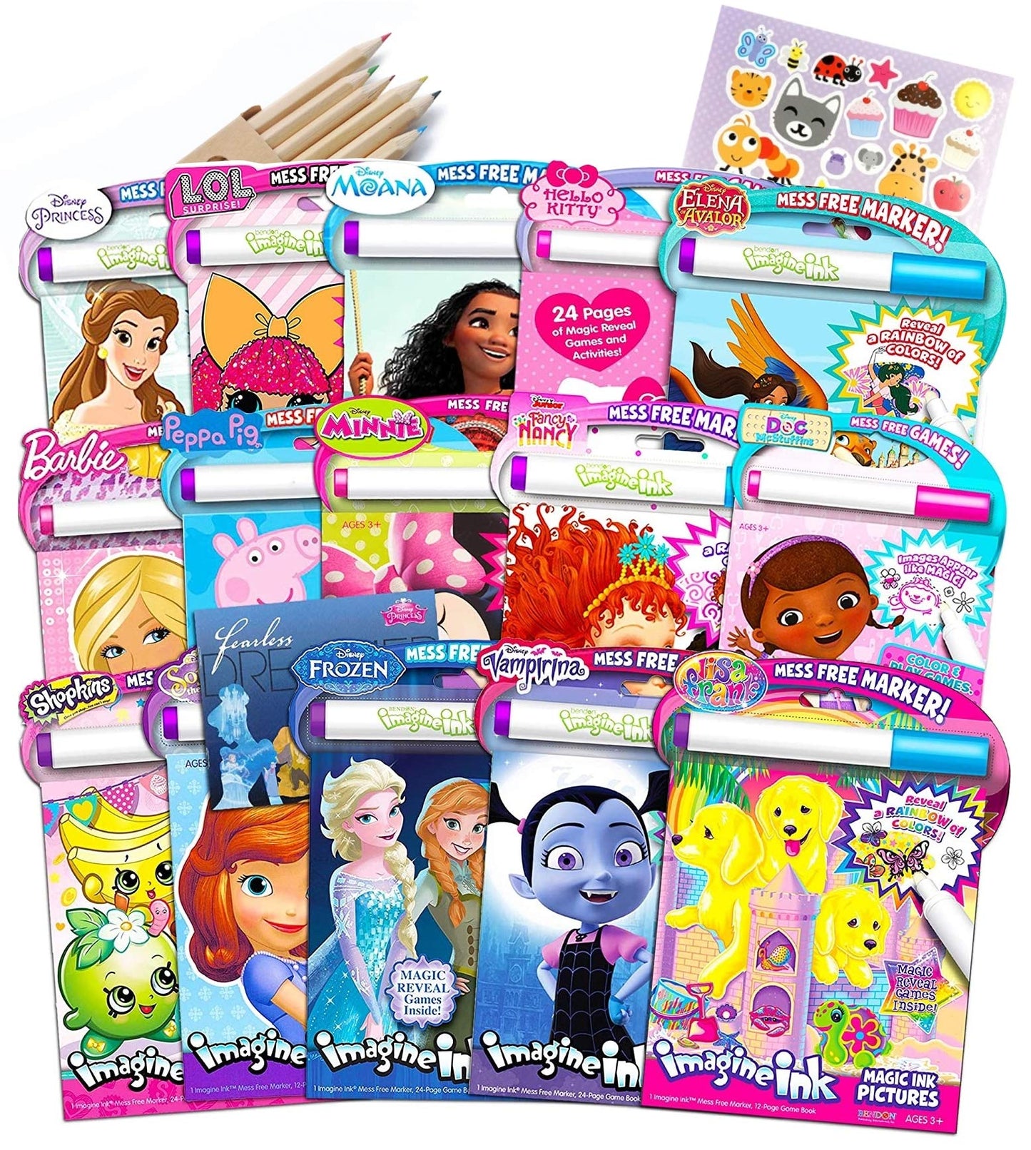 Bendon Imagine Ink Set of 6 – Mess-Free Coloring Books for Girls