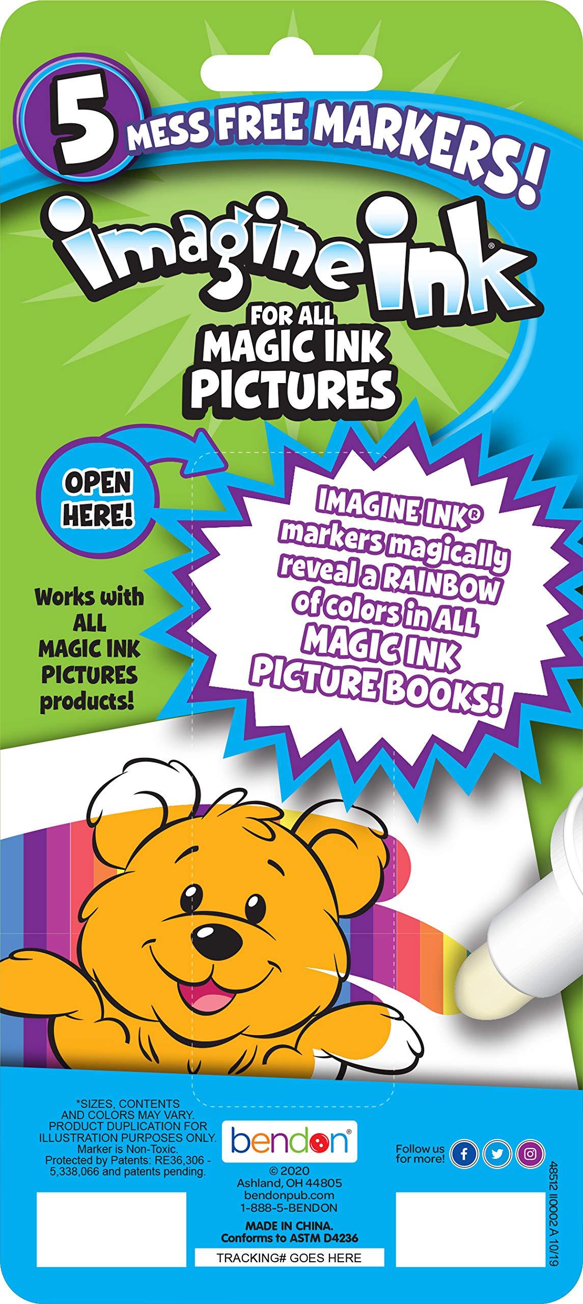 Bendon Imagine Ink Marker 5-Pack Refill – Mess-Free, Non-Toxic, for Group Coloring