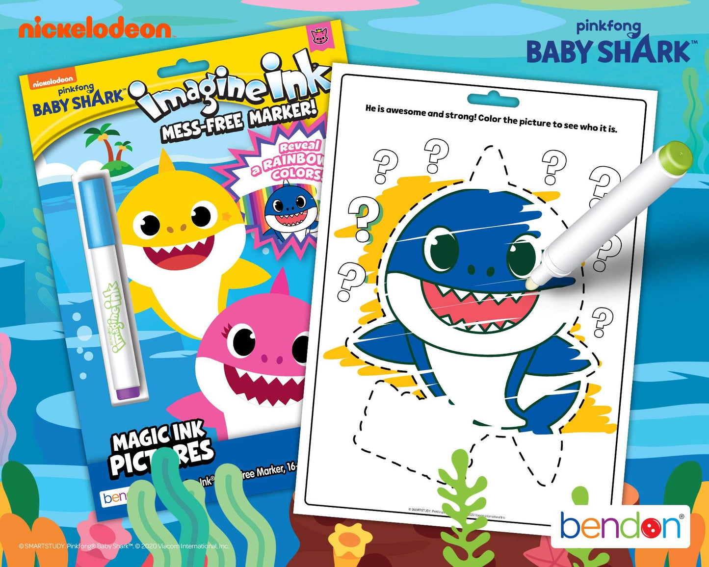 Bendon Baby Shark Imagine Ink Coloring Book with Mess-Free Marker — 16 Pages