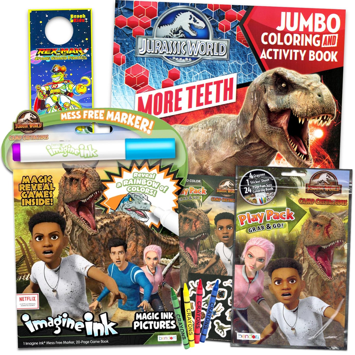 Bendon Jurassic World Camp Cretaceous Coloring Book Set with Stickers | Chaos Theory Dino Coloring & Imagine Ink Bundle