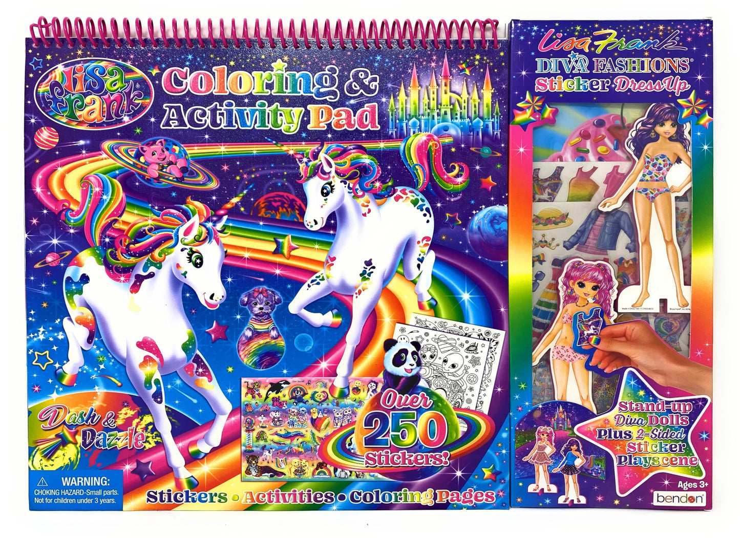 Bendon Lisa Frank Coloring & Activity Pad + Diva Fashions Sticker Dress Up Giant Set – 40+ Coloring Pages, 250+ Stickers