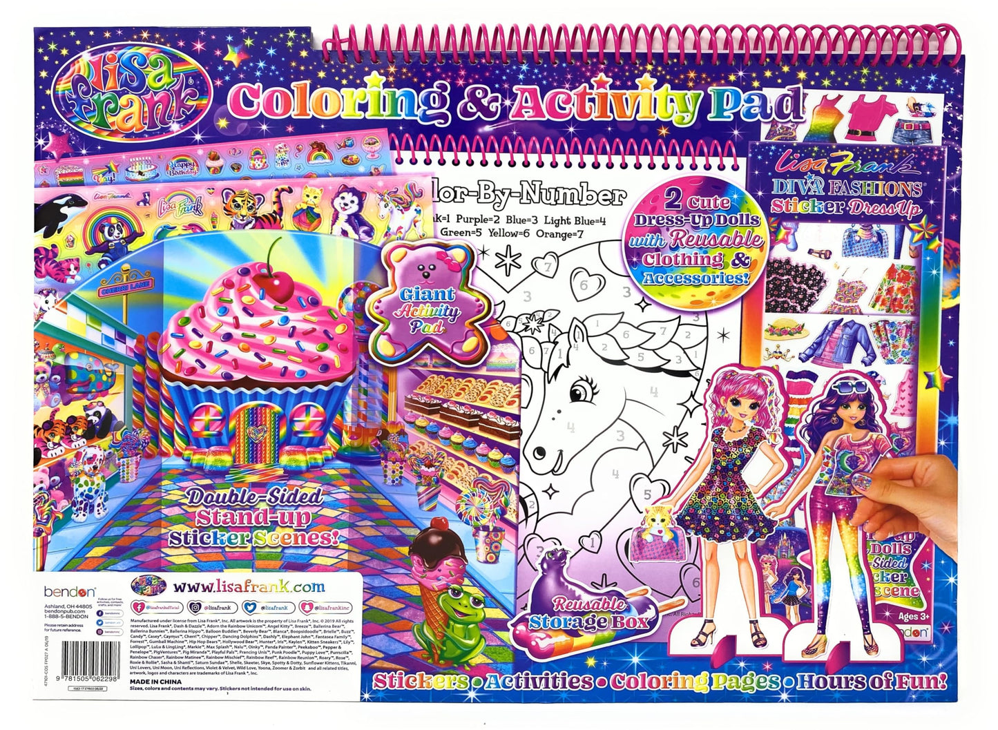 Bendon Lisa Frank Coloring & Activity Pad + Diva Fashions Sticker Dress Up Giant Set – 40+ Coloring Pages, 250+ Stickers