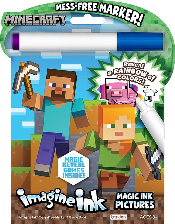 Bendon Minecraft Coloring Book | Imagine Ink Mess-Free Pixel Art for Kids - Officially Licensed