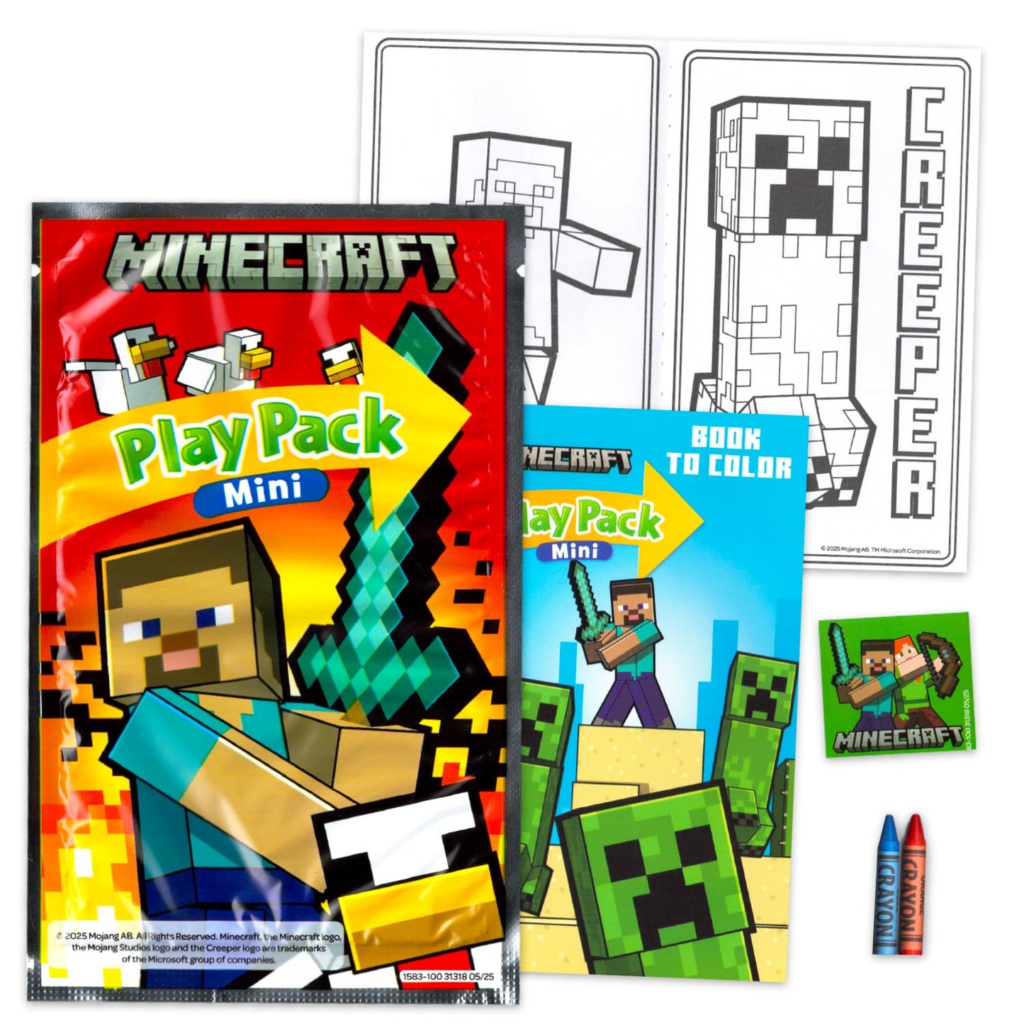Bendon Minecraft Play Packs – 10 Mini Party Favors with Coloring Pad, Crayons & Sticker (Officially Licensed)