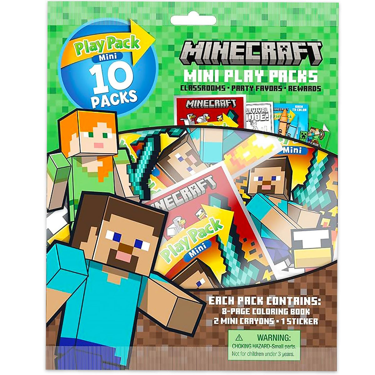 Bendon Minecraft Play Packs – 10 Mini Party Favors with Coloring Pad, Crayons & Sticker (Officially Licensed)