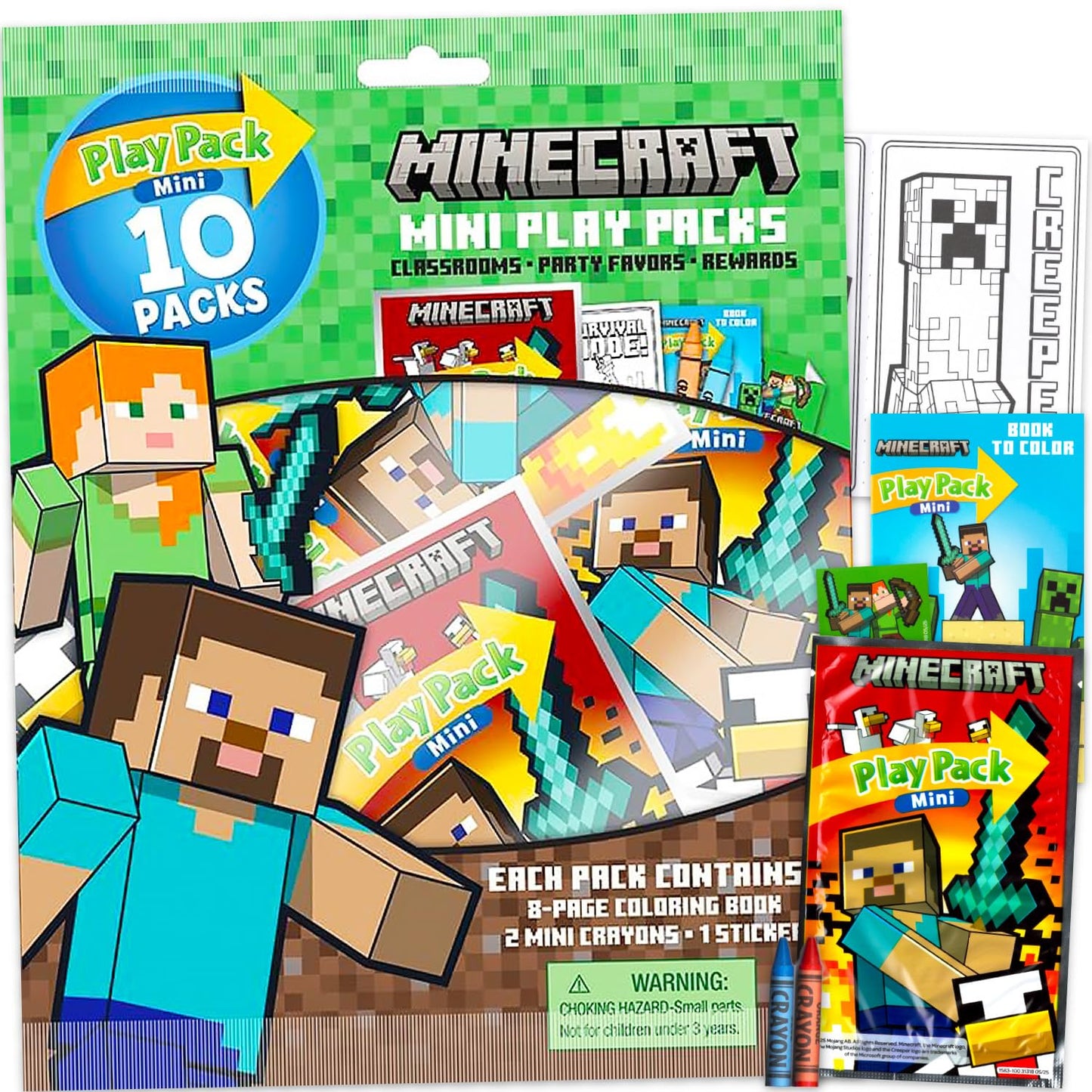 Bendon Minecraft Play Packs – 10 Mini Party Favors with Coloring Pad, Crayons & Sticker (Officially Licensed)
