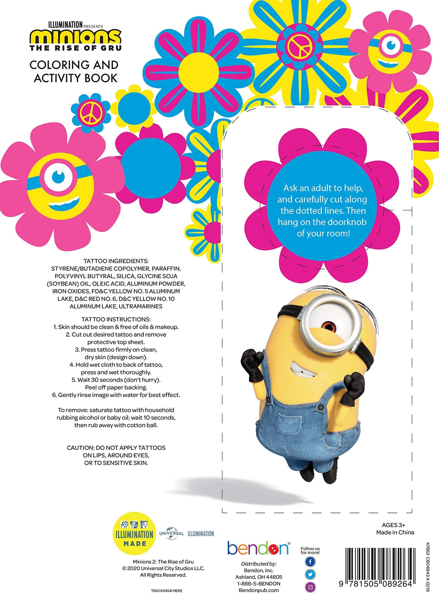 Bendon Minions Rise of Gru 48-Page Coloring & Activity Book with Tattoos