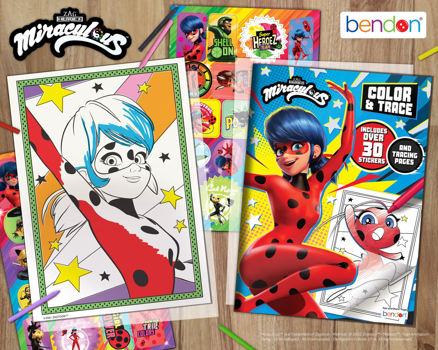 Bendon Miraculous Color & Trace Coloring Book – 48 Pages, 30+ Stickers, Tracing Sheets (Licensed) 52562