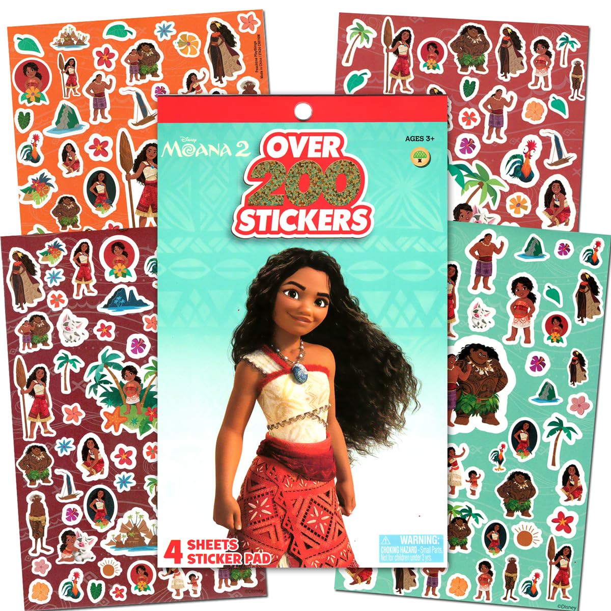 Bendon Moana Coloring Activity Book & Sticker Set for Kids | 300+ Stickers + Crown Popper Keychain