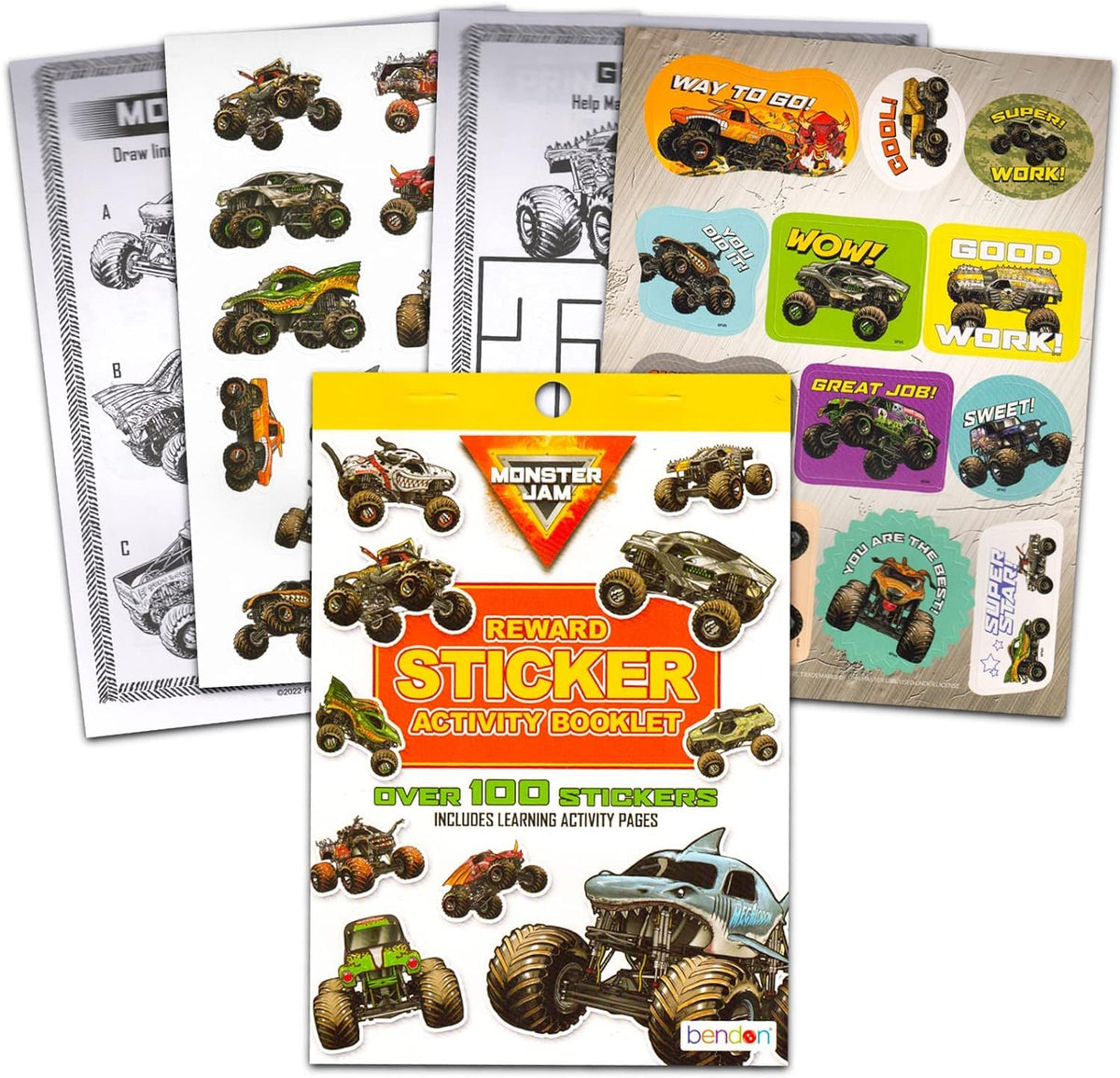 Bendon Monster Jam Coloring Book & Activity Set for Kids - 1 Book with Activities, Games, Stickers, Rex-Man Hanger