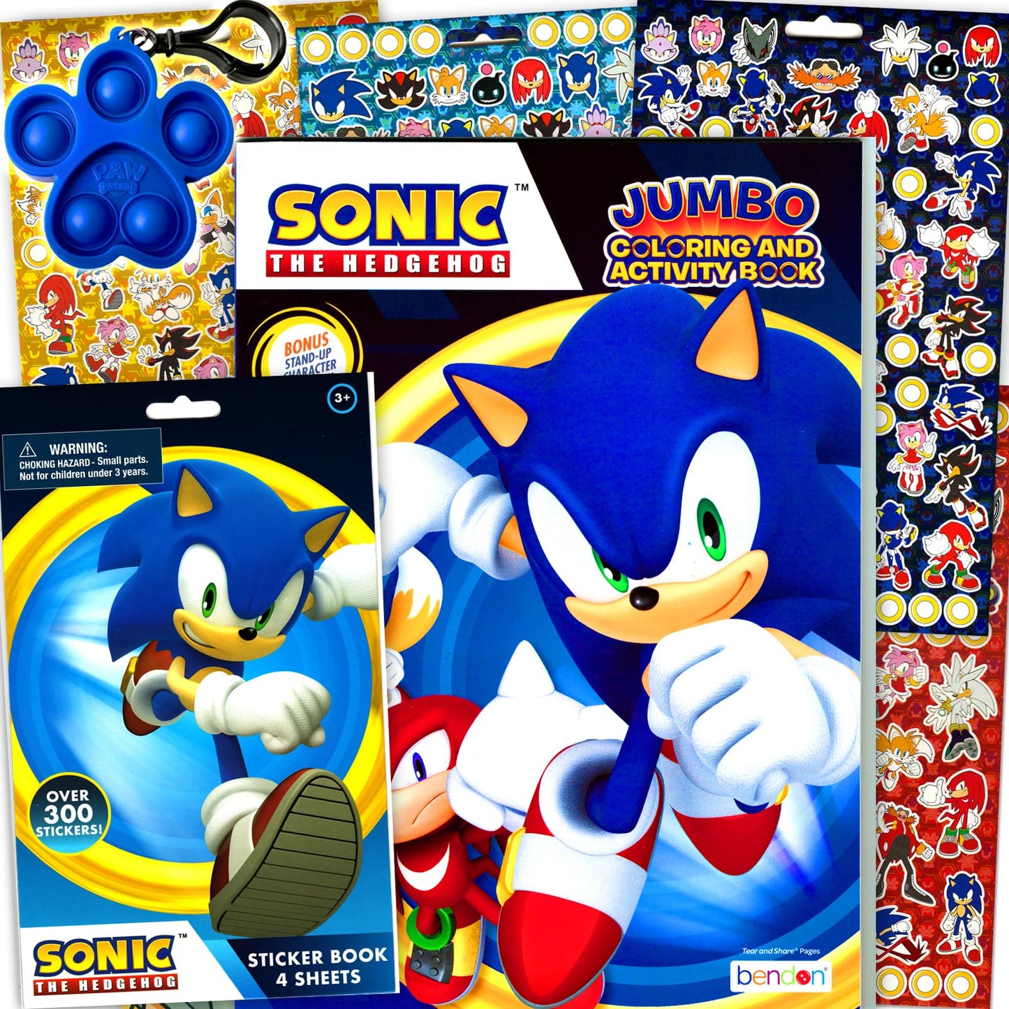 Bendon Sonic The Hedgehog Coloring Activity Book & Sticker Set for Kids | 300+ Stickers, Paw Pop Fidget