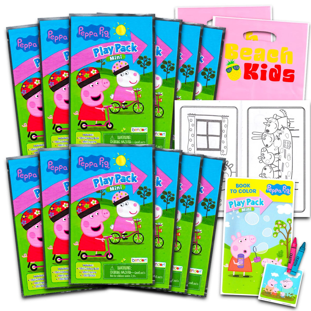 Bendon 12 Pc Peppa Pig Mini Party Favors Set – 12 Play Packs with Coloring Books & Stickers