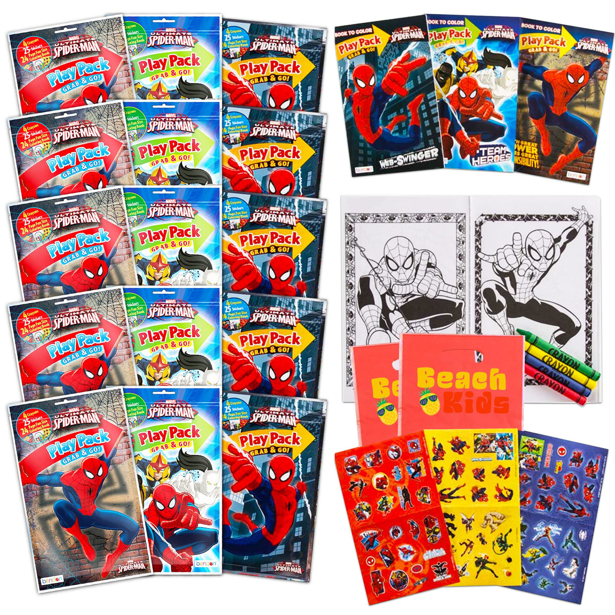 Bendon Spider-Man Play Packs Set of 15 – Coloring Books, Crayons & Stickers