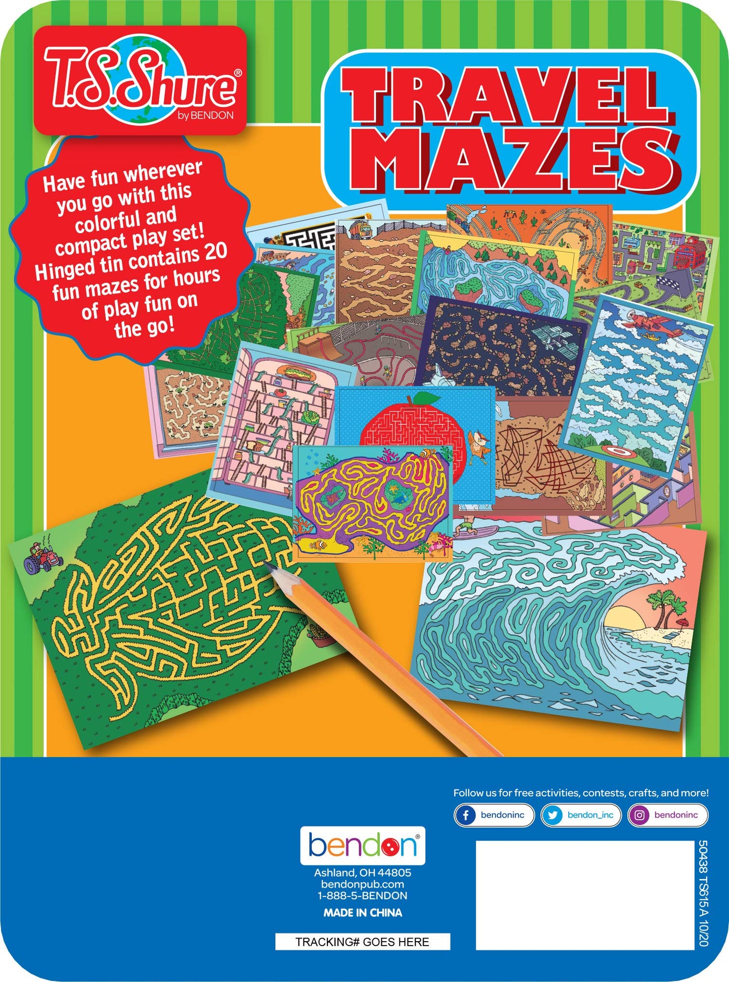 Bendon TS Shure Travel Mazes Mini Activity Tin – 20 Sheets + Pencil (Ages 5+)