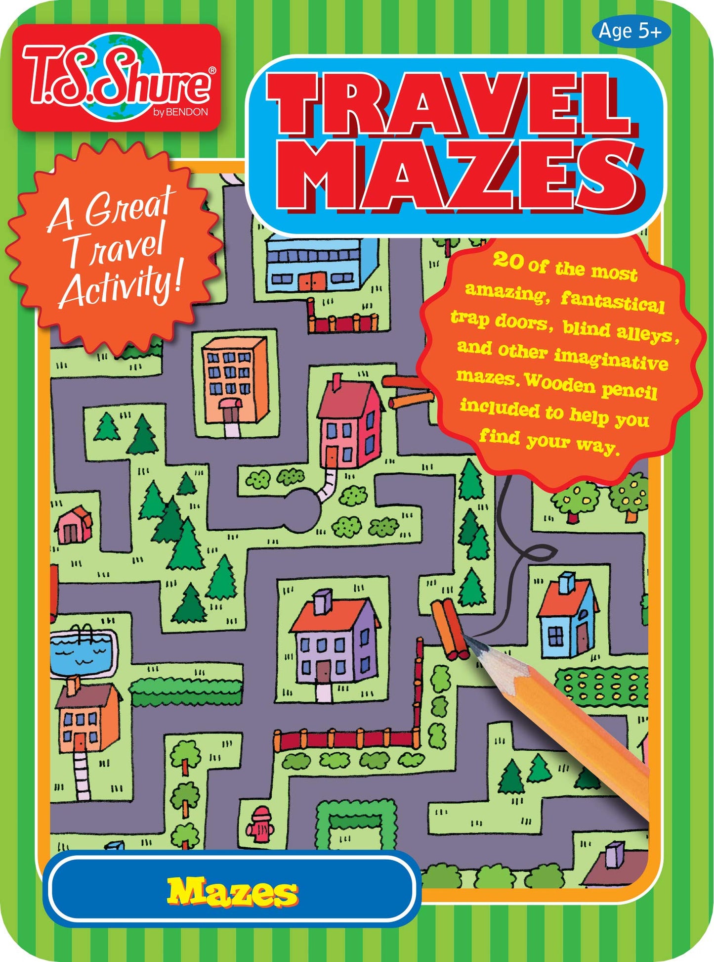 Bendon TS Shure Travel Mazes Mini Activity Tin – 20 Sheets + Pencil (Ages 5+)
