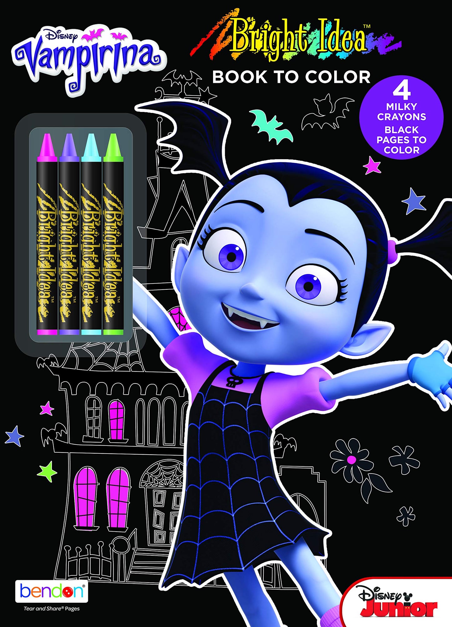 Bendon Vampirina Black Paper Coloring & Activity Book 43248 with Neon Crayons