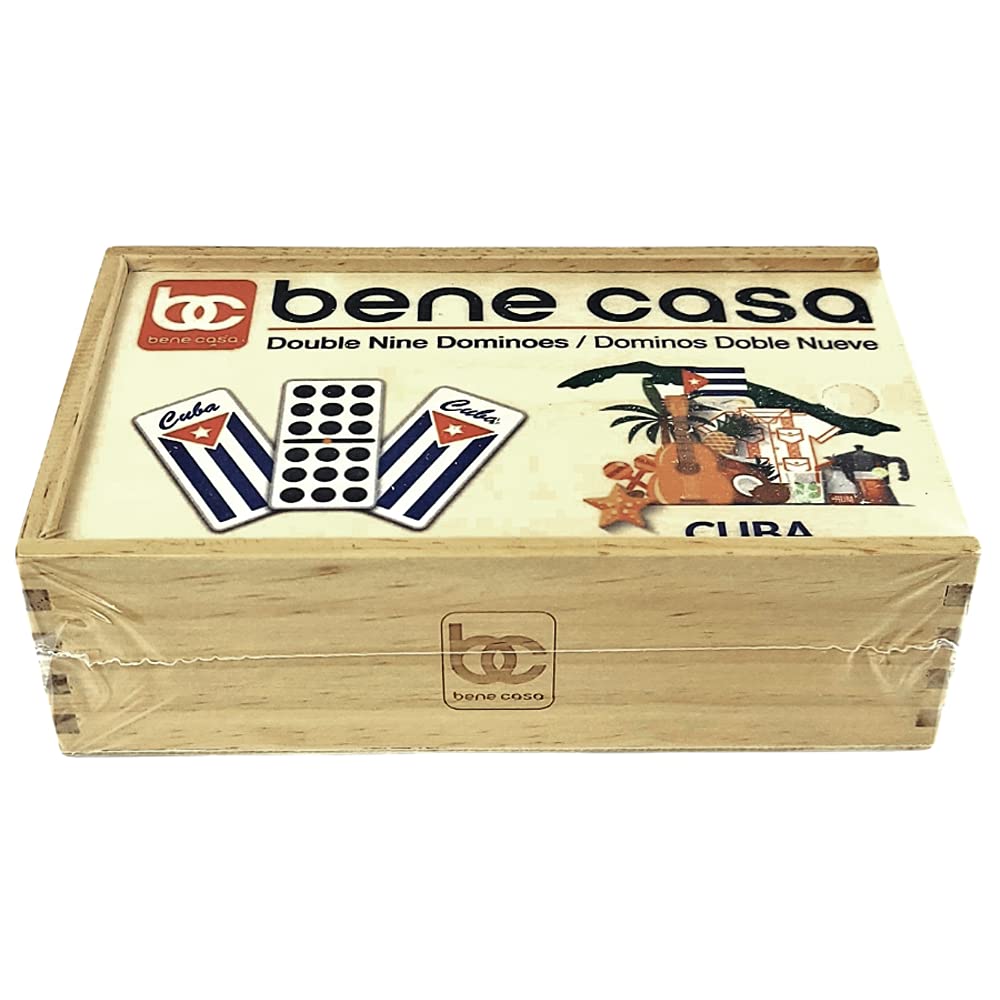 Bene Casa Cuban Flag Dominoes Set - Double Nine (55 Tiles) in Wooden Box | 2-10 Players