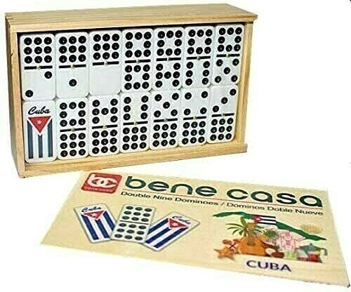 Bene Casa Cuban Flag Dominoes Set - Double Nine (55 Tiles) in Wooden Box | 2-10 Players